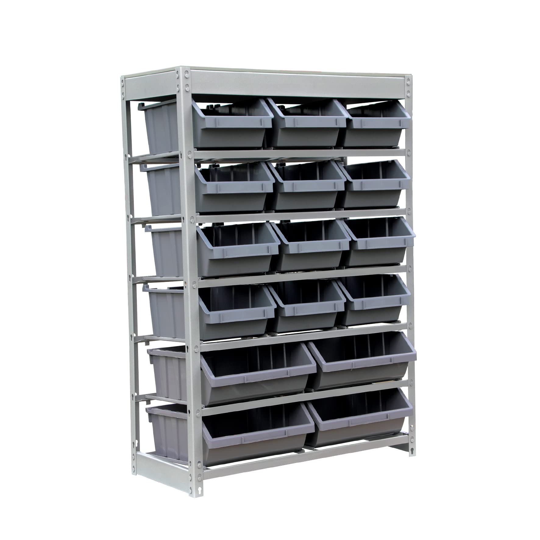 Heavy Duty 6-Tier Steel Storage Rack with 16 Plastic Bins - King's Rack Bin Organizer for Garage, Warehouse & Home Organization | Space-Saving Shelving Unit for Tools, Toys & Supplies