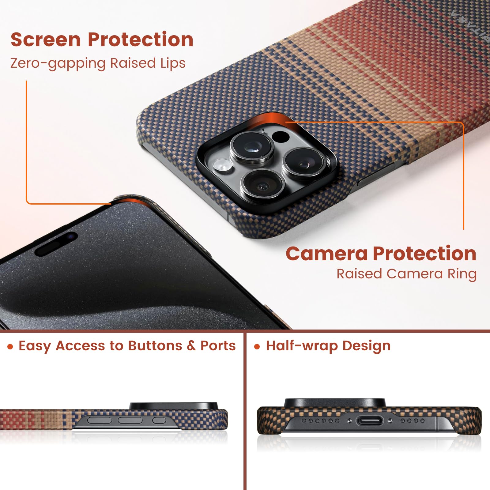Pitaka MagEZ Case 5 for iPhone 15 Pro Max - Ultra Slim 1500D Aramid Fiber Case with MagSafe Compatibility | 6.7 Inch Protective Cover with Caseless Feel | Sunset Color | Perfect for Work, Travel & Everyday Use