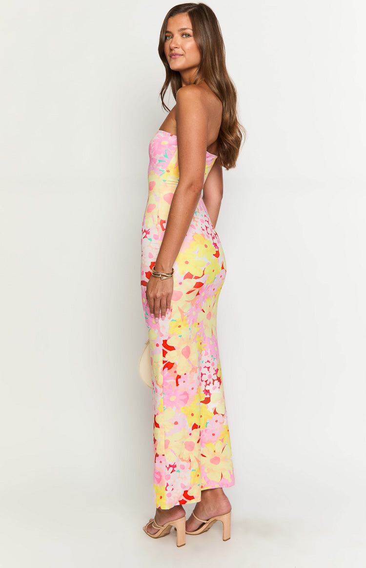 Arizona Strawberry Print Maxi Dress for Women - Flowy Summer Dress with Girl Design, Perfect for Beach, Vacation, and Casual Outings
