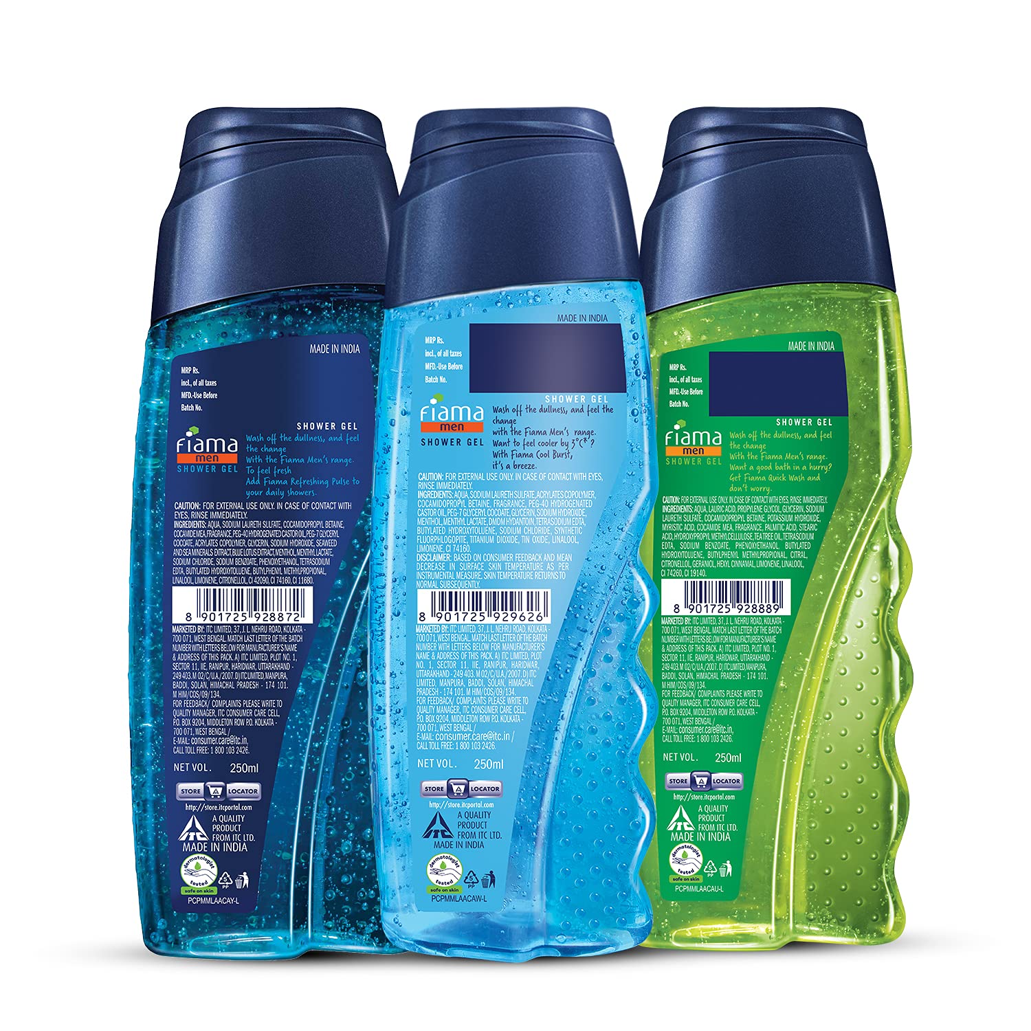 Fiama Men's Body Wash & Shower Gel Gift Set - 3 Pack (250ml Each) | Refreshing Pulse, Cool Burst & Quick Wash | Hydrating & Invigorating Cleanser for Men | Perfect for Daily Shower, Gym & Travel