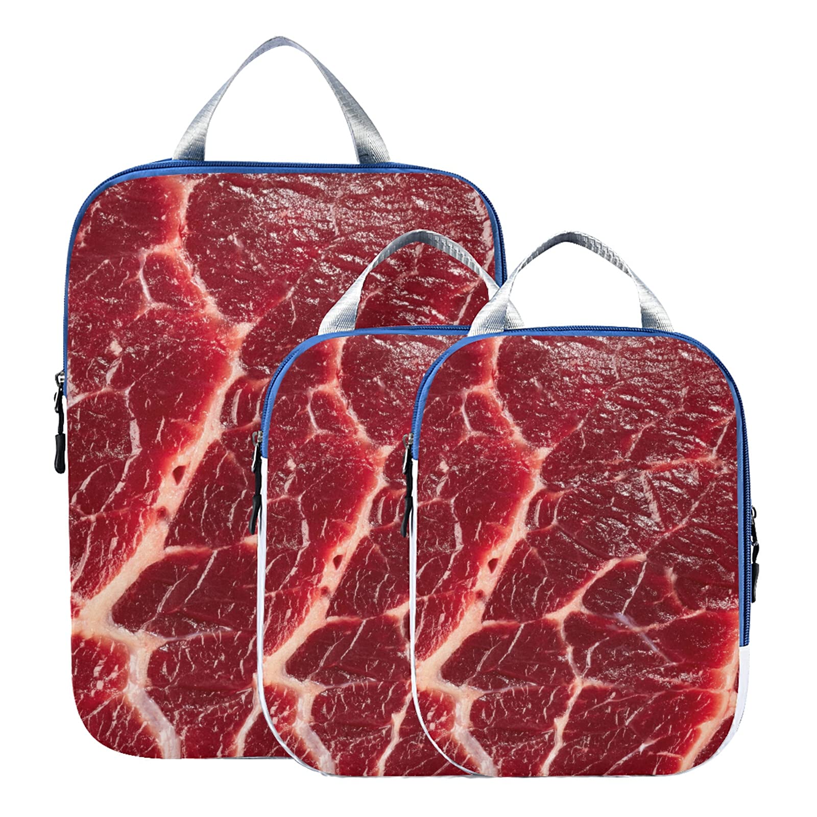Premium 3-Piece Steak Beef Texture Packing Cubes Set - Waterproof Check Oxford Cloth Travel Organizers for Toiletries & Storage - Perfect for Camping, Business Trips & Vacation Luggage Organization