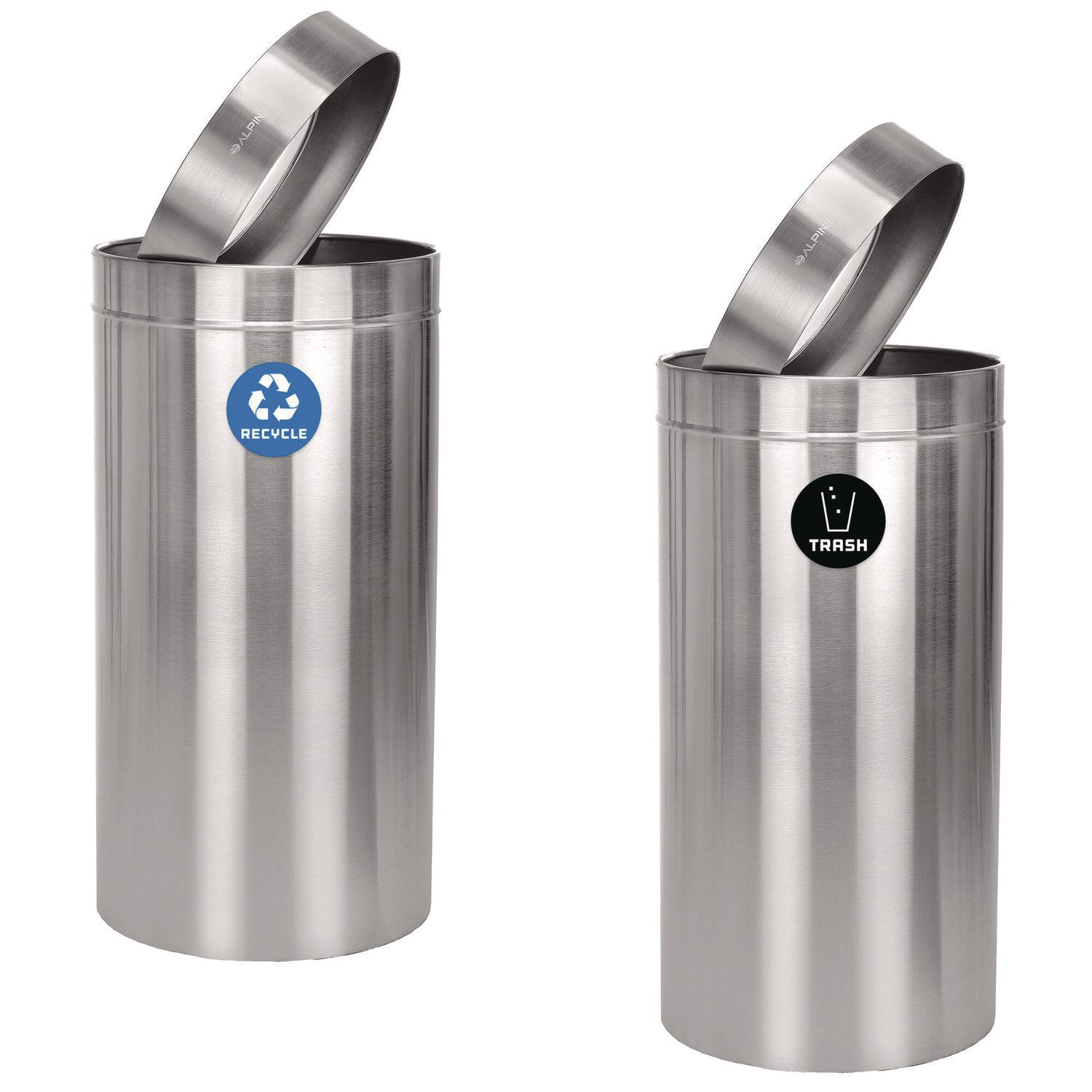 Alpine Industries 27 Gallon Stainless Steel Recycling Bin & Trash Can with Lid - Brushed Metal for Kitchen, Office, Garage & Outdoor Use