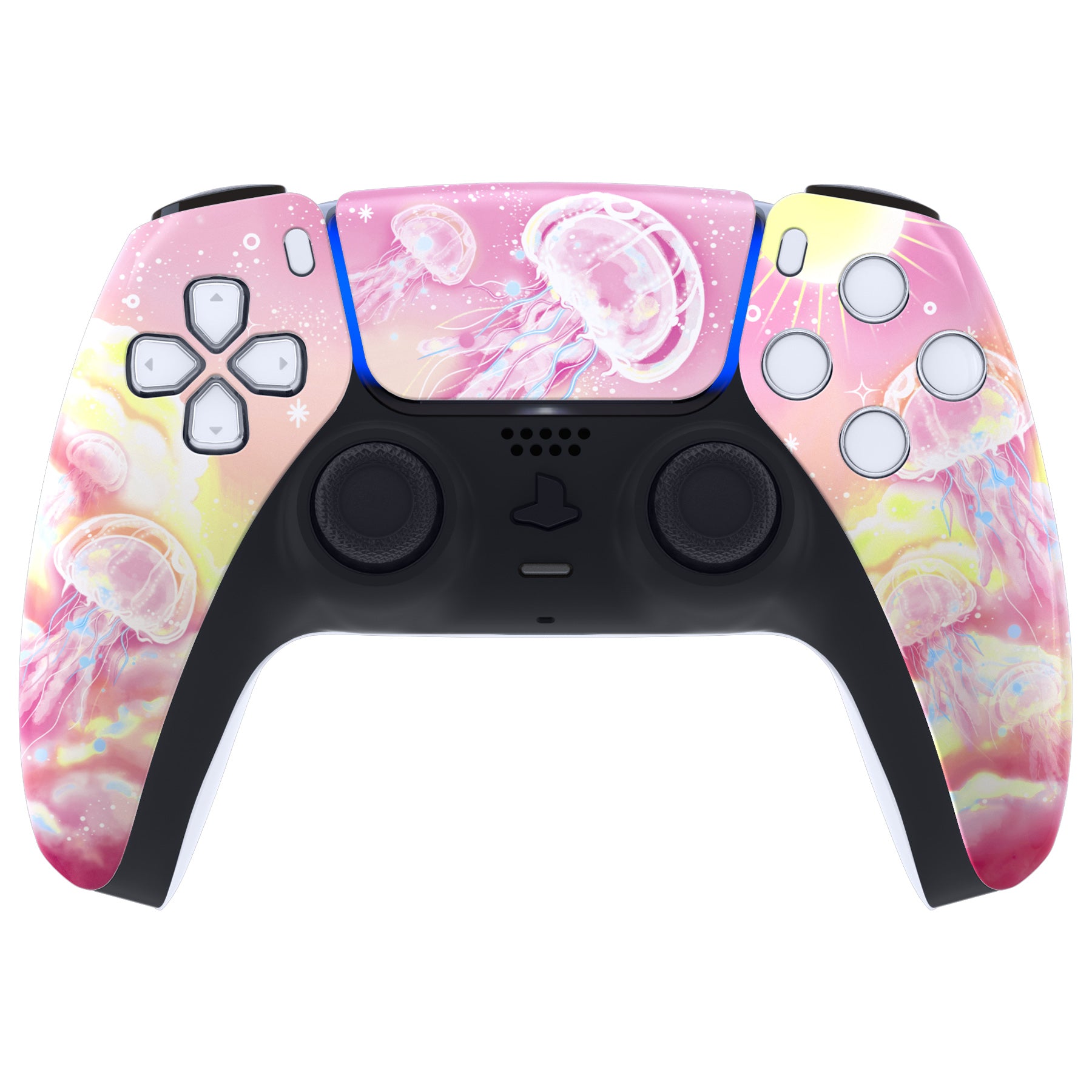 eXtremeRate PS5 Controller Front Housing Shell Replacement - Compatible with BDM 010/020/030/040/050 Models, Pink Jellyfish Design | DIY Customization for Gaming Enthusiasts | Perfect for Controller Modding & Personalization