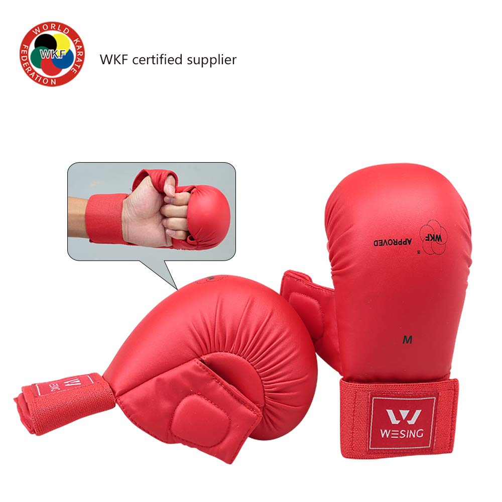Wesing WKF Approved Sparring Karate Gloves with Thumb Protection - Blue & Red for Training & Competition | Martial Arts, Taekwondo, Kickboxing Gear