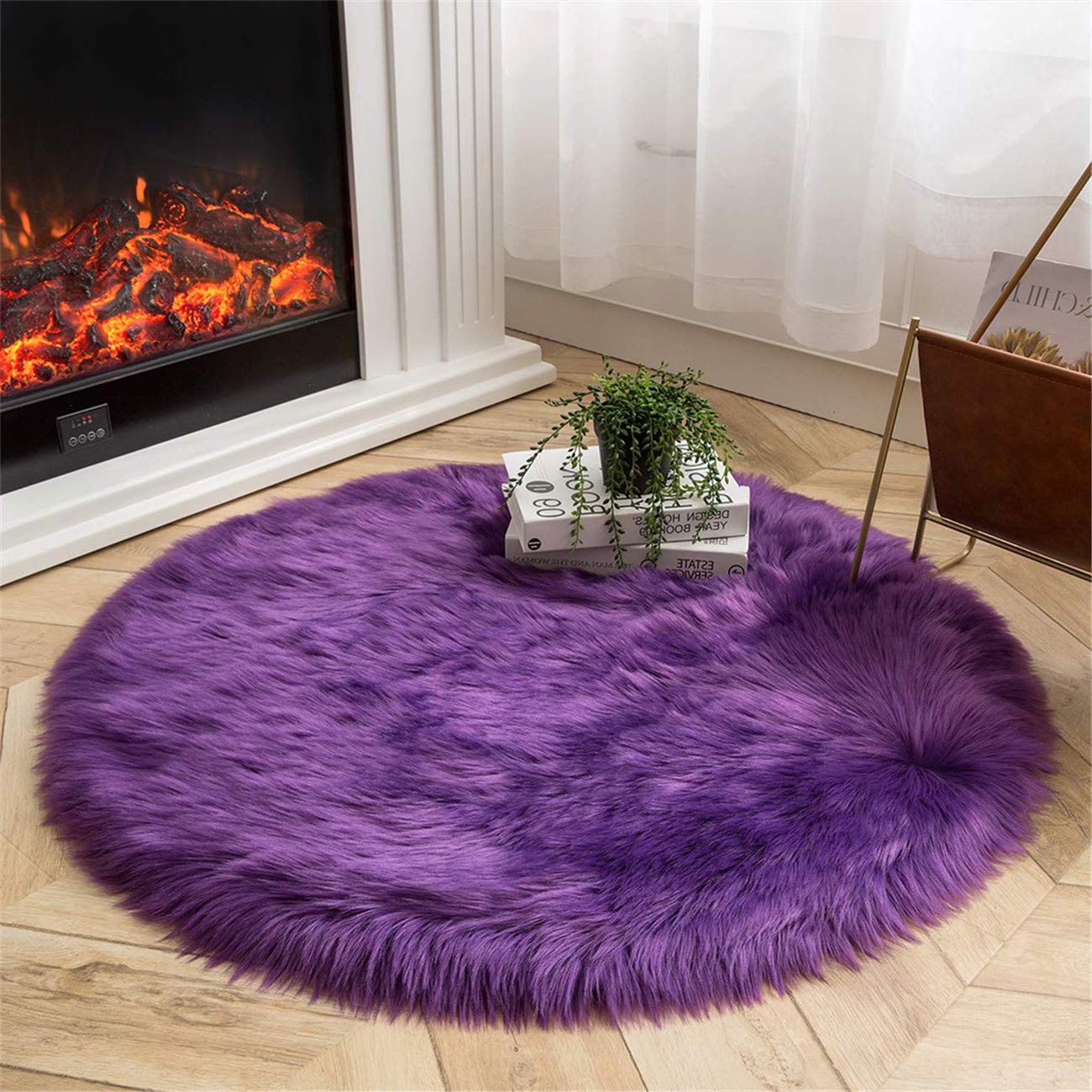 QIMO Round Faux Sheepskin Fur Area Rugs - Soft Fluffy Shaggy Circle Carpet for Living Room, Bedroom & Sofa - Cozy Fake Fur Throw Rug for Home Decor & Floor Comfort