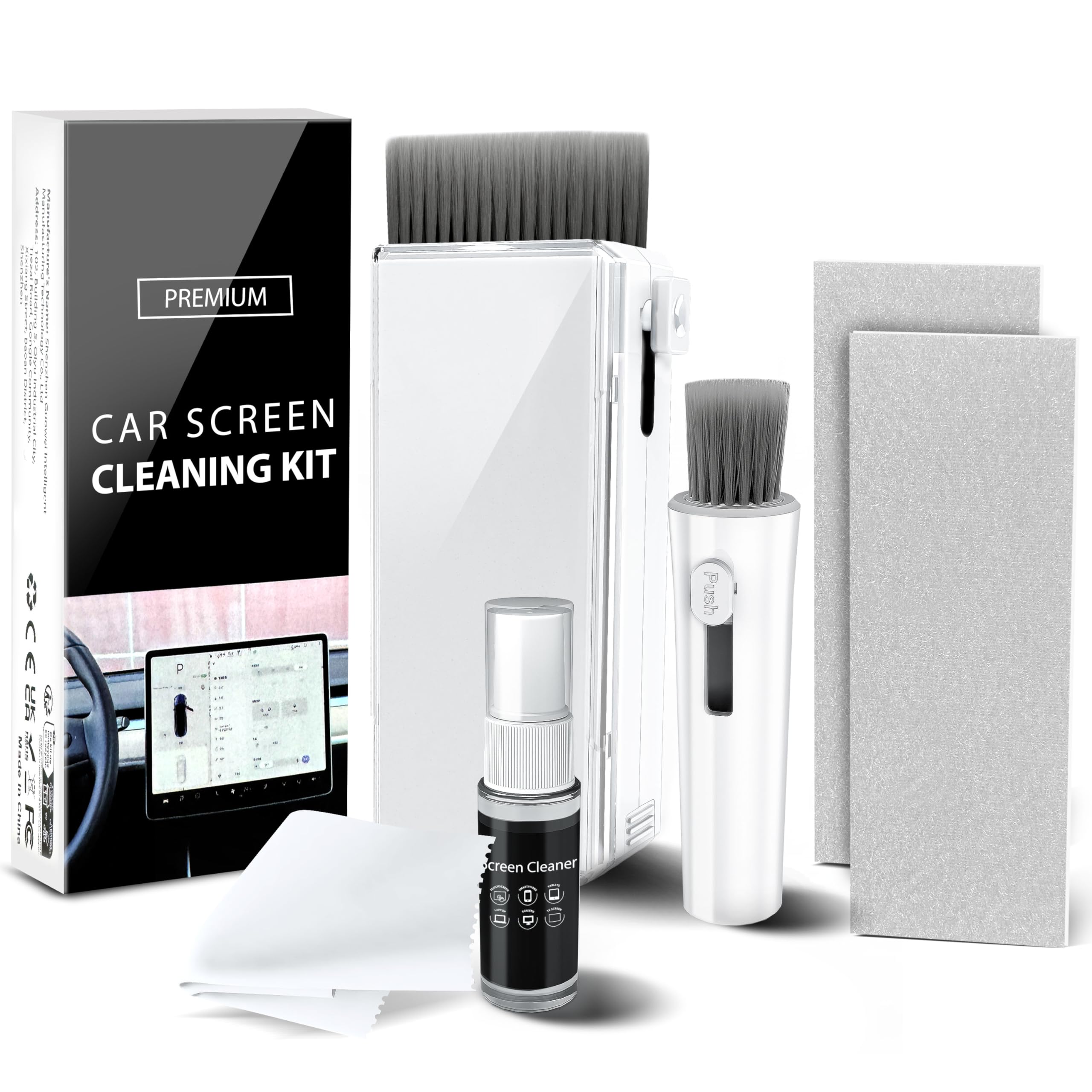 Premium Car Screen Cleaner & Interior Detailing Kit - Safe for Touch Screens, Dashboards, Laptops - Includes Spray, Wipes & Detailing Brush - Ideal for Tesla Model 3/Y, BMW, Honda - Perfect for Road Trips & Daily Commute Cleaning