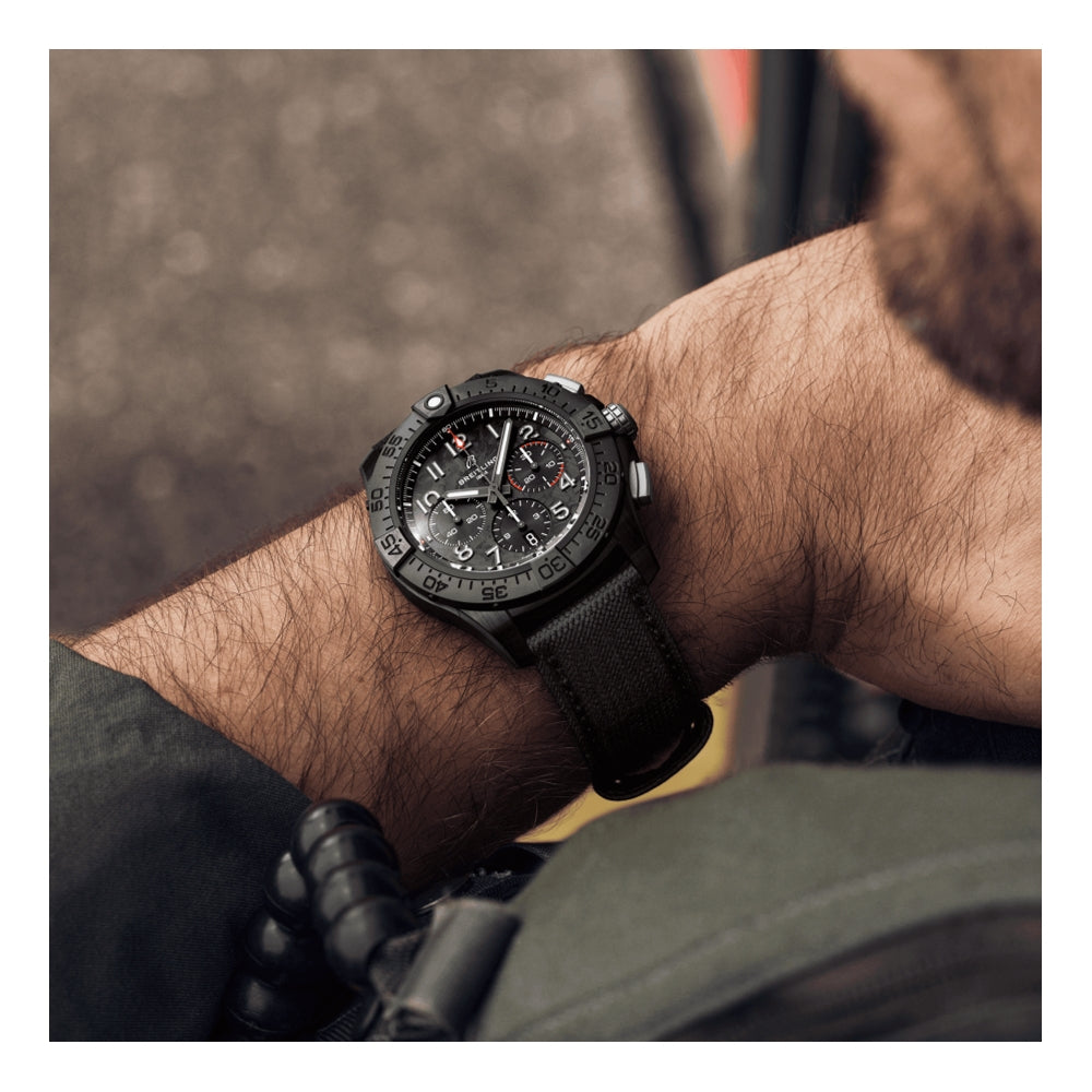 Avenger B01 Chronograph 44mm Men's Watch - Night Mission Black Leather Strap | Waterproof Pilot Watch for Aviation & Outdoor Adventures
