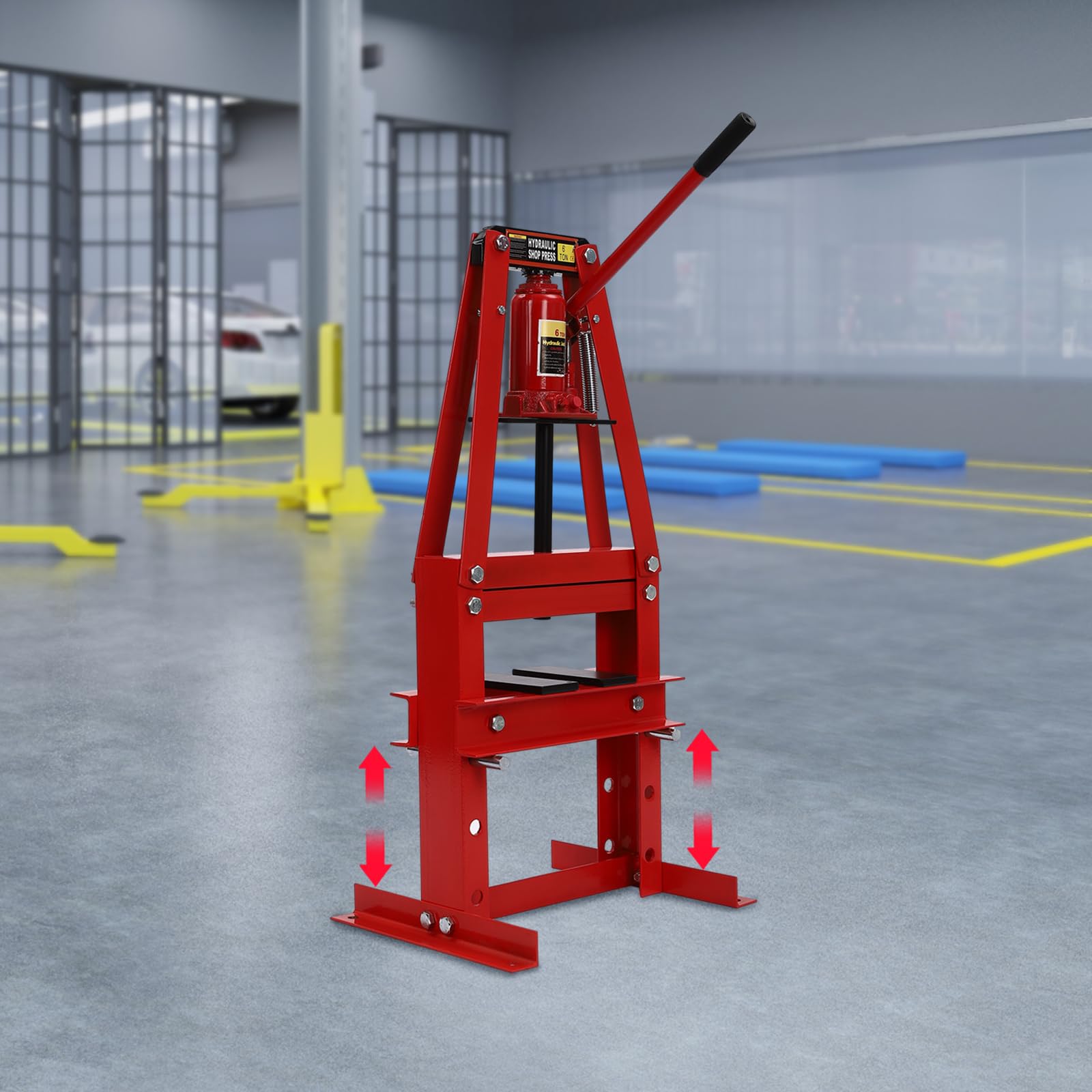 6-Ton Hydraulic Shop Press with Adjustable A-Frame & Press Plates - Heavy Duty Benchtop/Floor Press for Metalworking, Woodworking & Auto Repair (Red) - Perfect for Garage, Workshop & DIY Projects