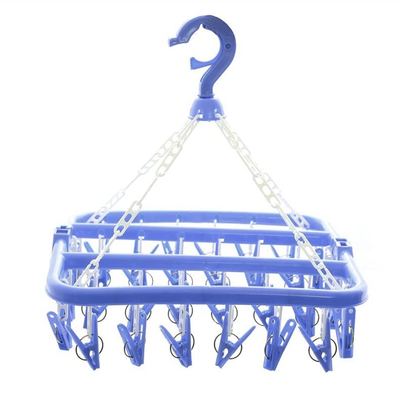 WDONGX 32-Pack Foldable Clothes Hangers with Clips - Multi-Purpose Sock & Clothing Drying Rack - Space-Saving Wardrobe Organizer (Blue/Green/Pink) - Perfect for Laundry Room, Closet & Small Space Storage