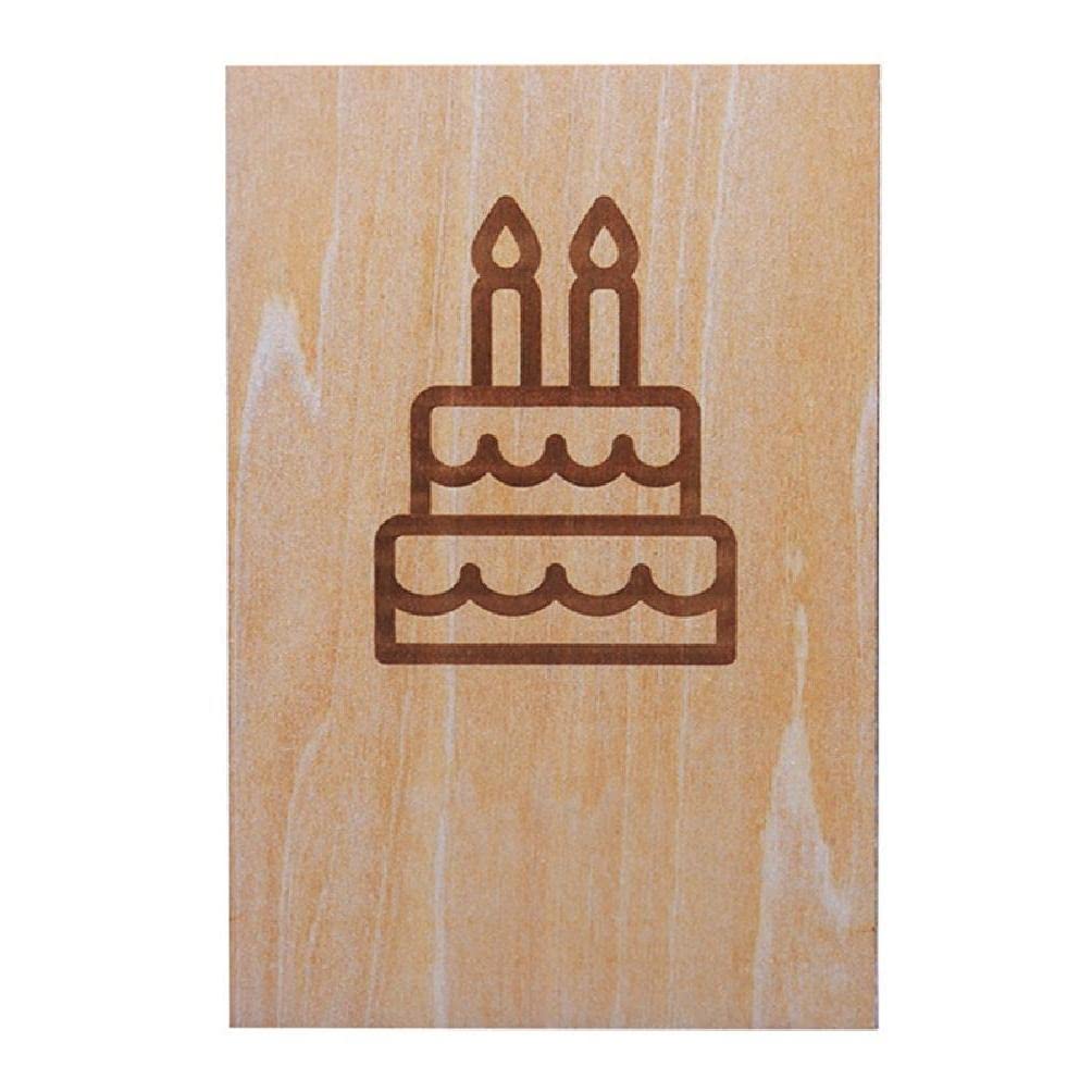 Wood Birthday Card for Kids & Wife - Cake Balloon Greeting Gift for Family Celebrations