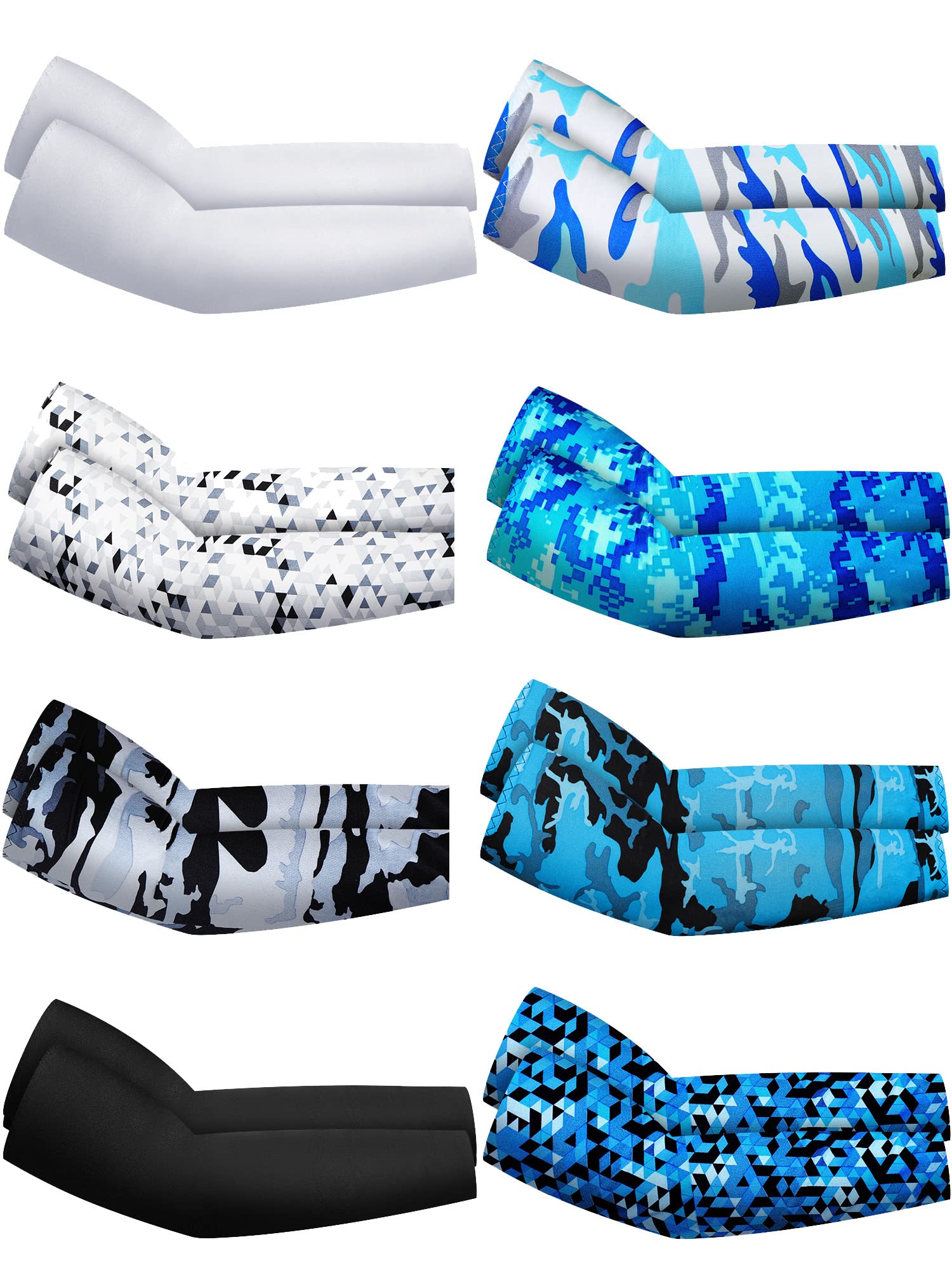 8 Pairs UV Protection Cooling Arm Sleeves - Breathable Ice Silk Compression Sun Sleeves for Men & Women - Perfect for Running, Cycling, Hiking & Outdoor Sports