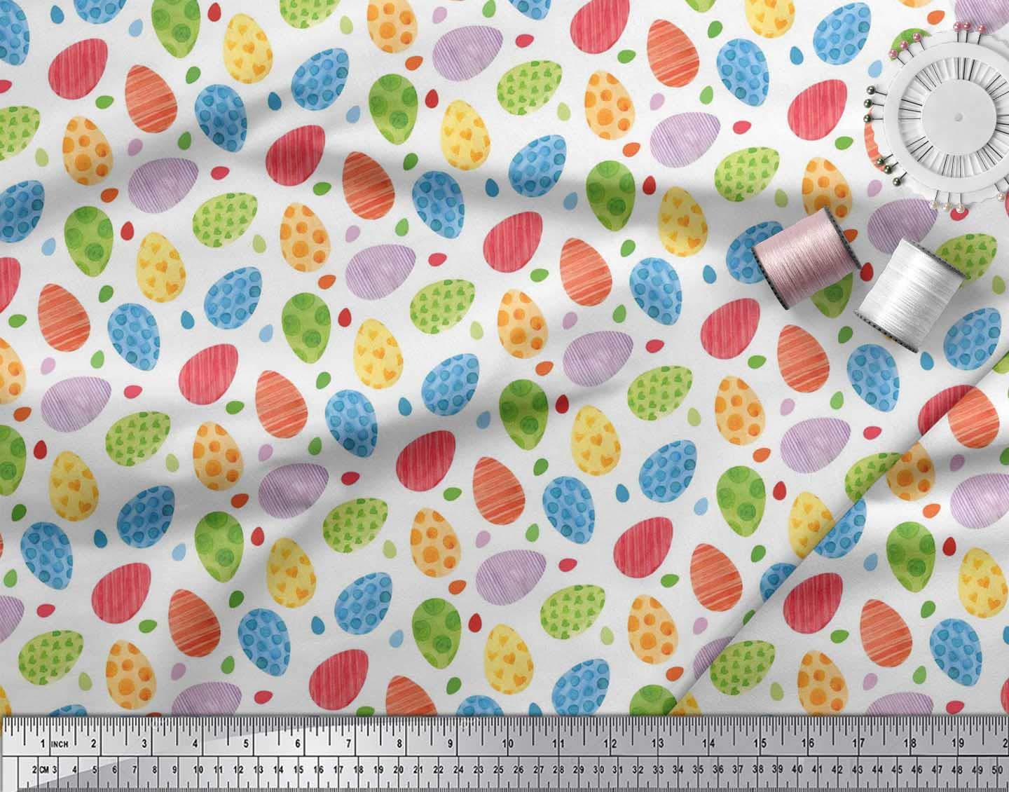 Soimoi 100% Cotton Voile Fabric - White Easter Egg Print - 42 Inch Wide by The Yard - Lightweight & Breathable Textile for Easter Decorations, DIY Crafts, Quilting, and Dressmaking
