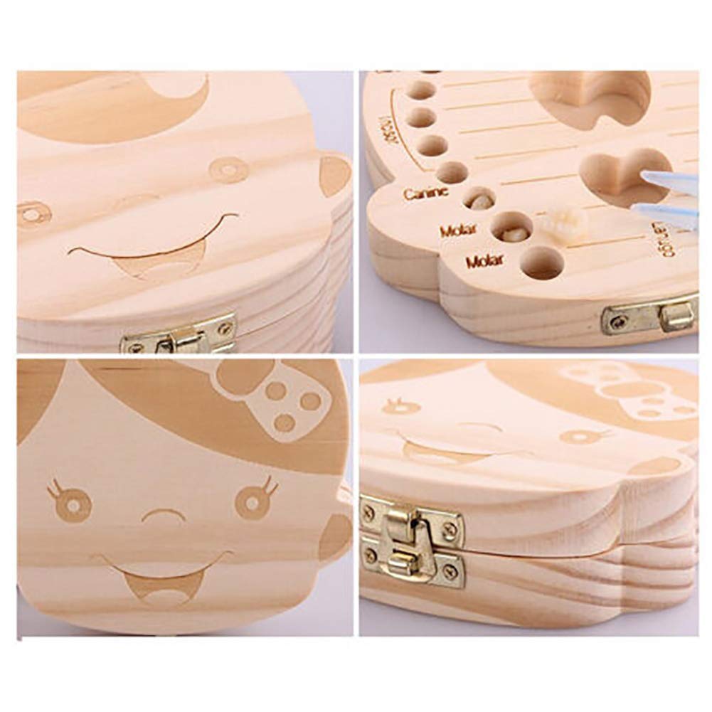 **Glucktrade Wooden Baby Tooth Keepsake Box - Cute Tooth Fairy Box for Kids, Baby Teeth Storage Organizer with Tweezers - Perfect for Boys & Girls, French Design - Ideal for First Tooth, Milestone Memories & Childhood Souvenirs**