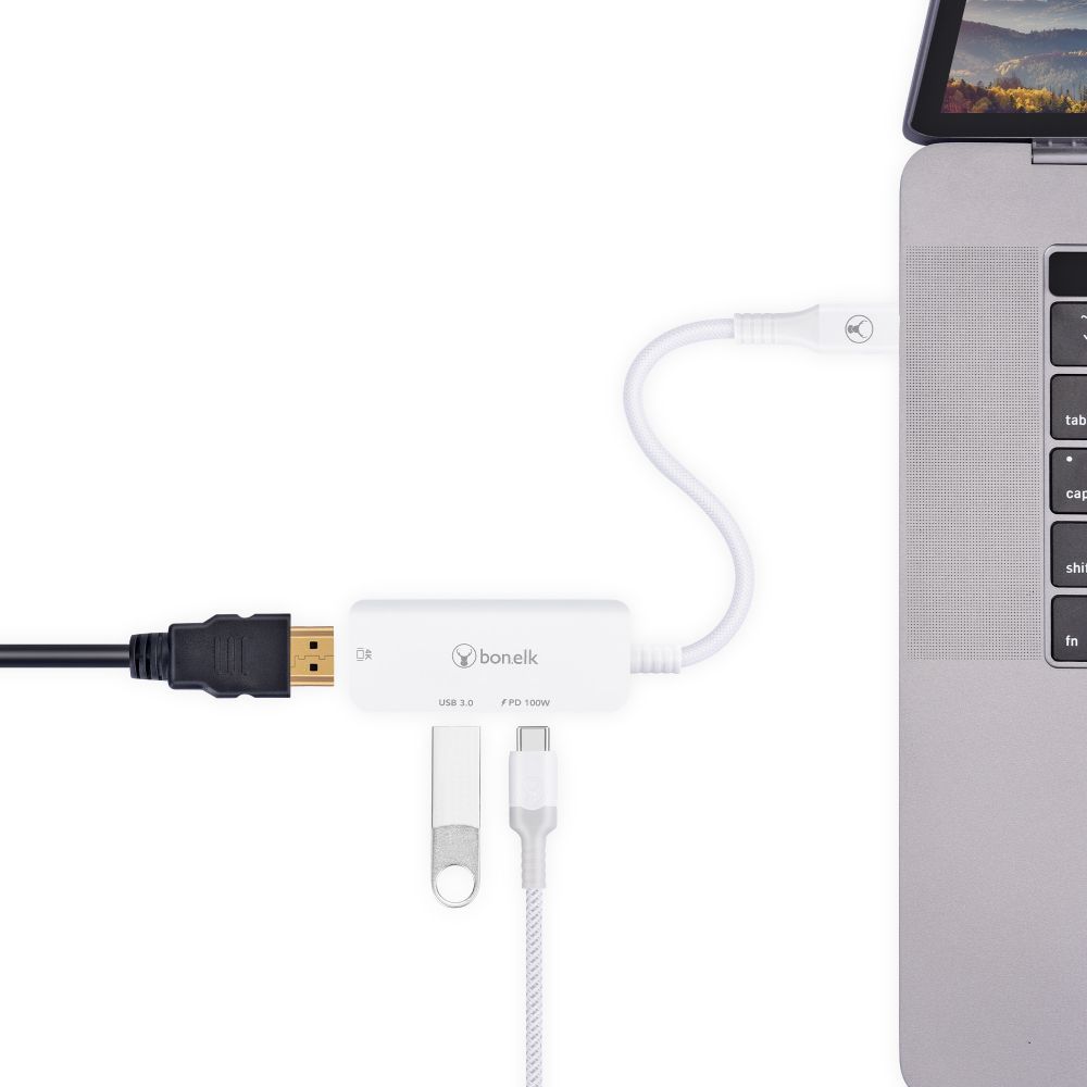 Bonelk 3-in-1 USB C Hub with HDMI, USB 3.0 and PD Charging - Portable Multi-Port Adapter for MacBook Pro/Air, iPad, Chromebook - Perfect for Home Office, Travel and Presentations
