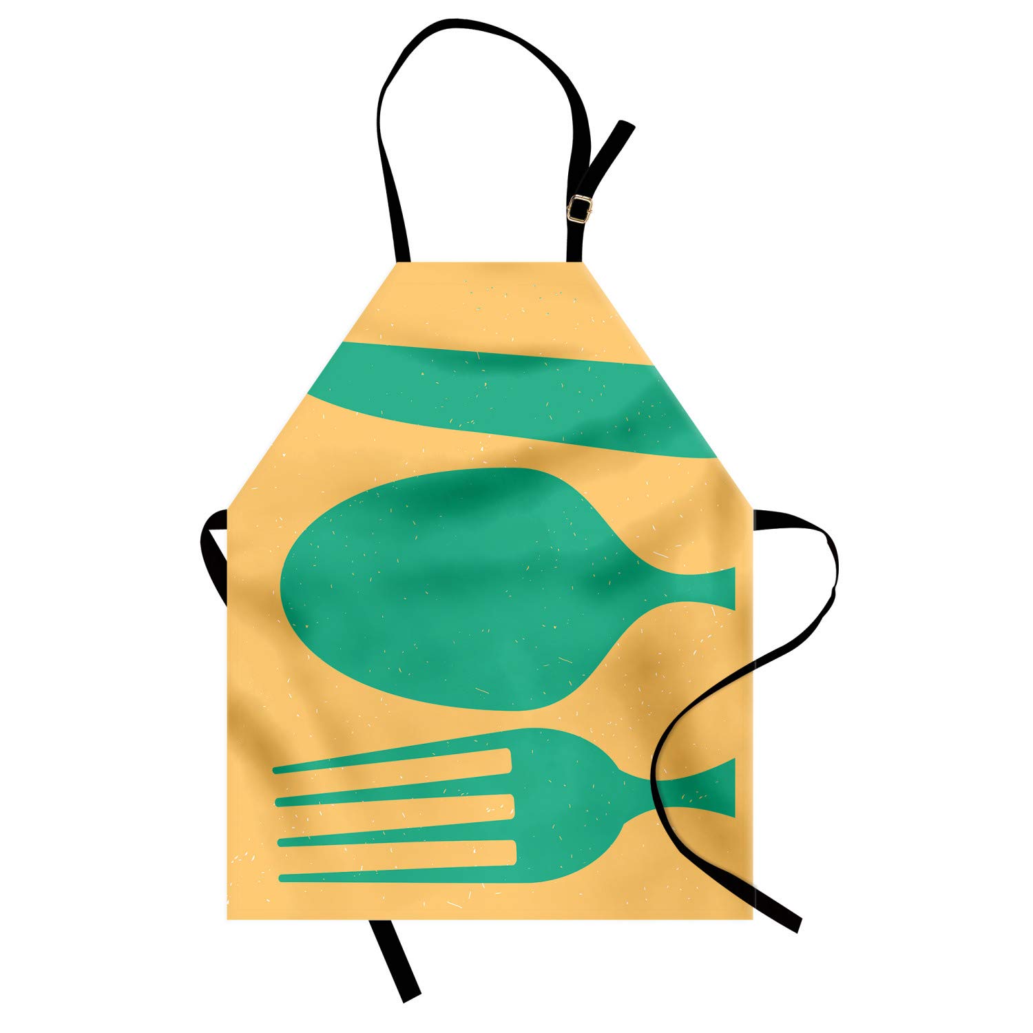 Ambesonne Personalized Chef Apron - Cooking Theme Kitchen Bib with Spoons & Forks Monochrome Grungy Art - Adjustable Neck Unisex Adult Apron in Almond Green - Perfect for Cooking, Baking, BBQ & Kitchen Decor
