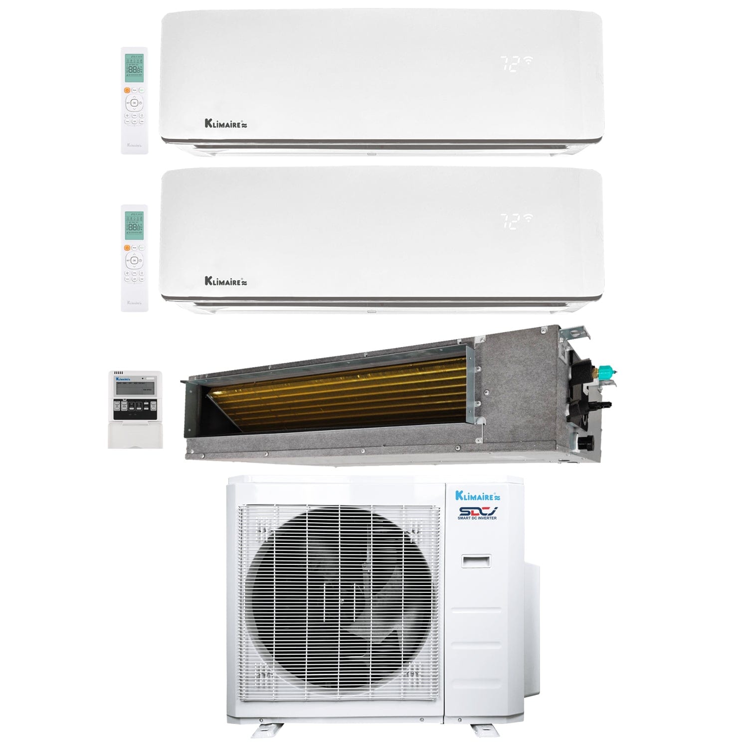 3 Zone Klimaire 21.9 SEER2 Multi Split Ducted Recessed Wall Mount Air Conditioner Heat Pump System 12+12+12 - Perfect for Home, Office, and Commercial Cooling & Heating