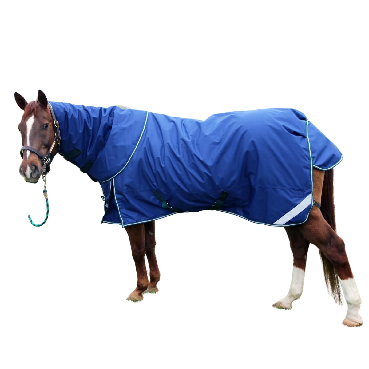 Pro-Trainer Waterproof Turnout Blanket for Horses - 1200D Ripstop No-Fill Detachable Neck Cover, Navy Blue 74