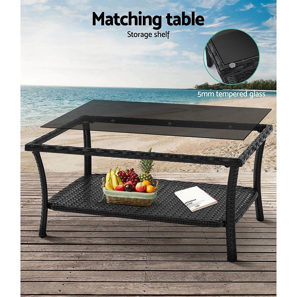Gardeon 4-Piece Outdoor Patio Furniture Set - All-Weather Wicker Lounge & Dining Set in Black - Perfect for Backyard, Garden, and Poolside Relaxation