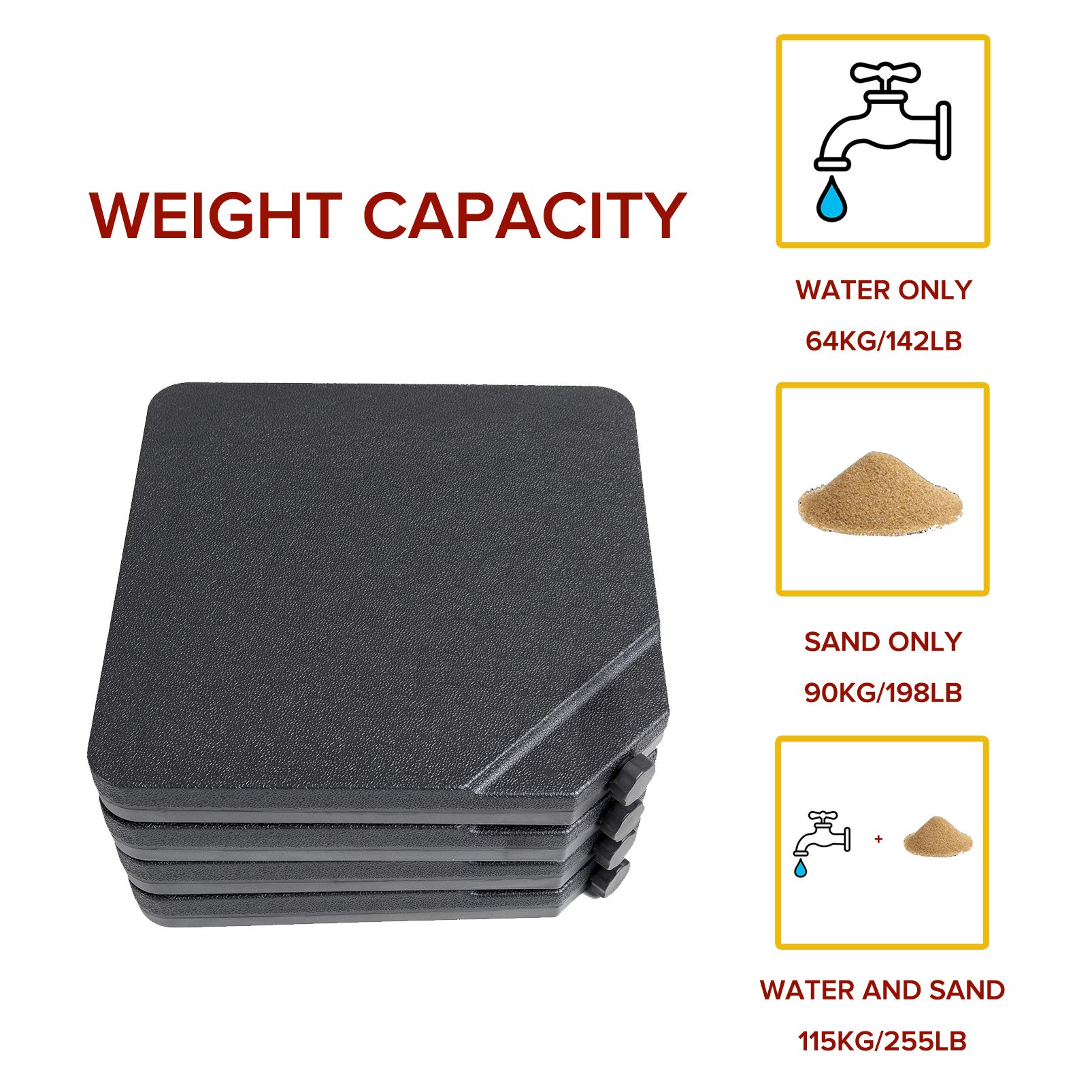 FLAME&SHADE 256lb 4-Piece Base Stand Weight Set for Outdoor Cantilever Umbrella - Heavy Duty Patio Umbrella Stand for Wind Resistance, Perfect for Poolside, Deck, Garden, and Backyard Use (Black)