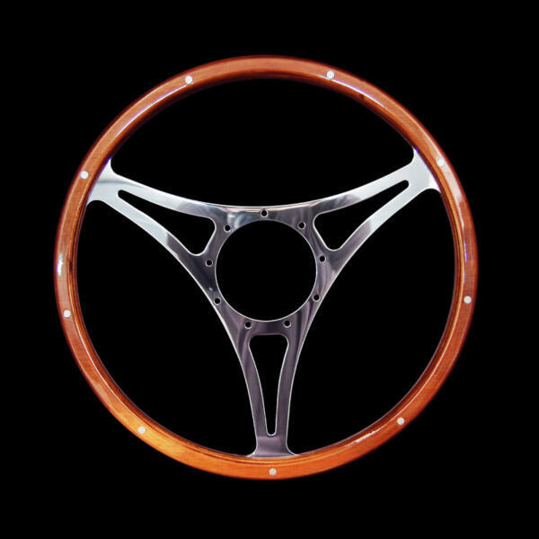 Vintage 15 Inch 3-Spoke Flat Wood Rim Steering Wheel - 9 Bolt AAA 8363 for Classic Car Restoration & Hot Rod Customization