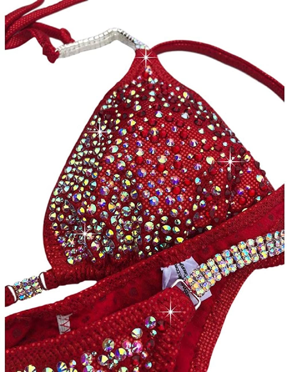 Red Crystal Rhinestone Bikini Set - Competition Swimsuit for NPC & Fitness Shows - Perfect for Bodybuilding, Bikini Contests & Beach Fashion