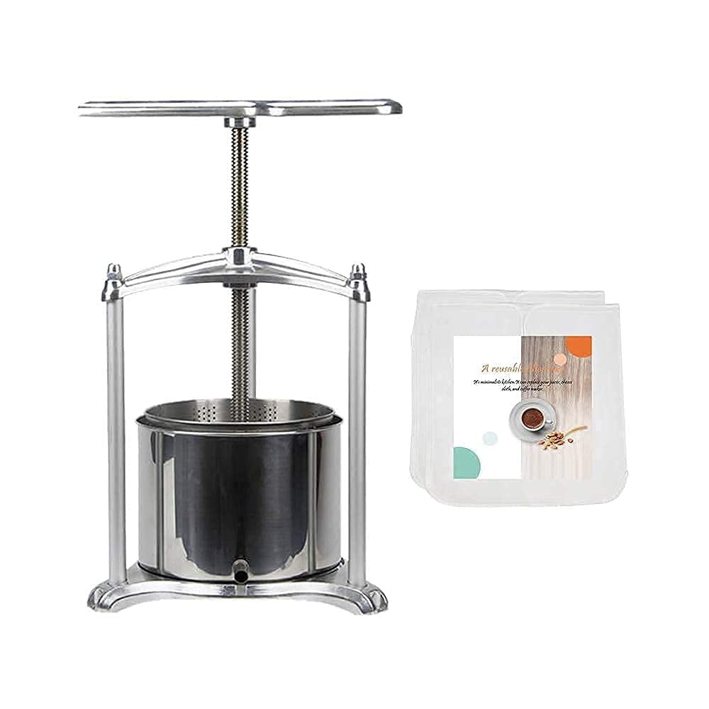 Stainless Steel Fruit Wine Press with Filter Bag - 100% Natural Juice Maker for Apple, Carrot, Orange, Berry & Vegetables | Food-Grade Cheese, Tincture & Herbal Press | Perfect for Home Brewing, Winemaking & Healthy Juicing