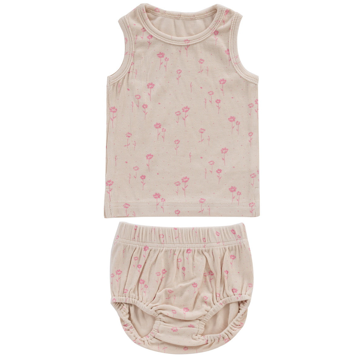 Kipp Baby Floral Pink Rib Tank Top Set - Cute & Comfortable Outfit for Girls, Perfect for Playdates, Parties & Everyday Wear