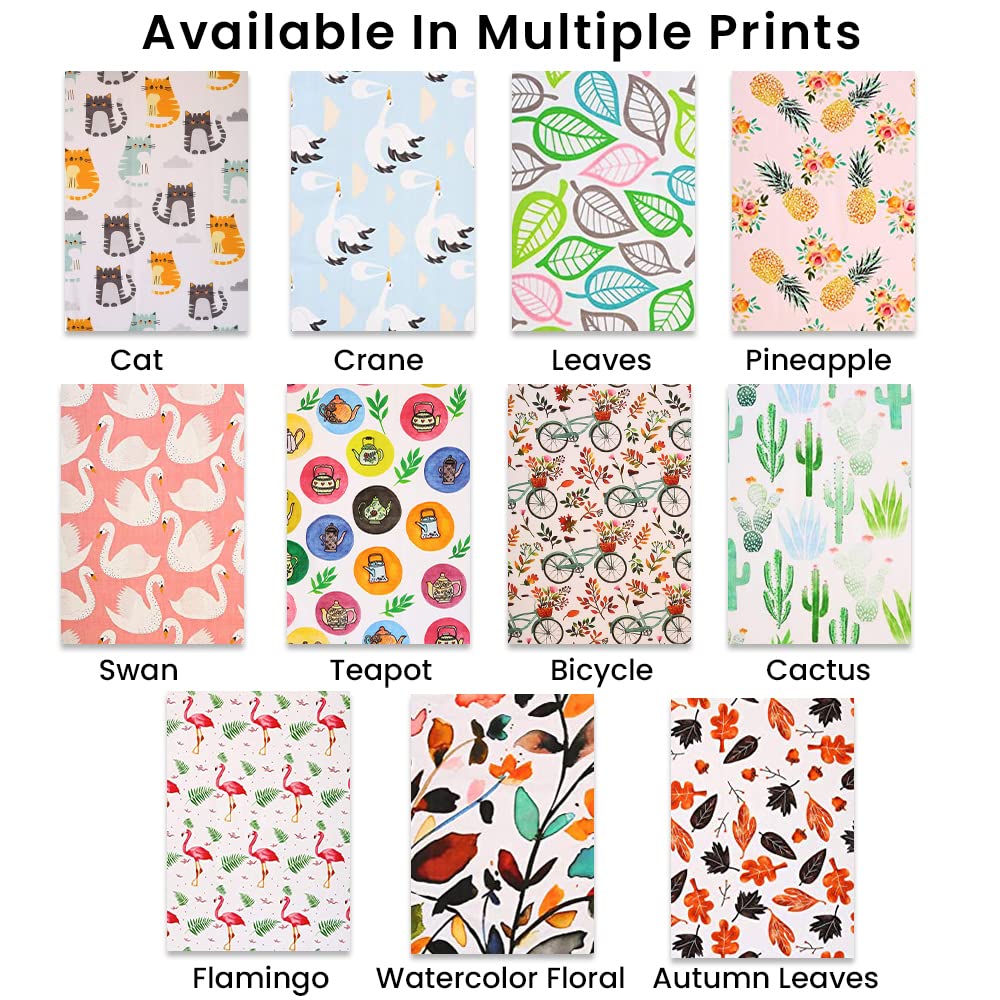 Printed Cotton Kitchen Towels Set of 3 - Super Absorbent & Soft for Dishes & Tea