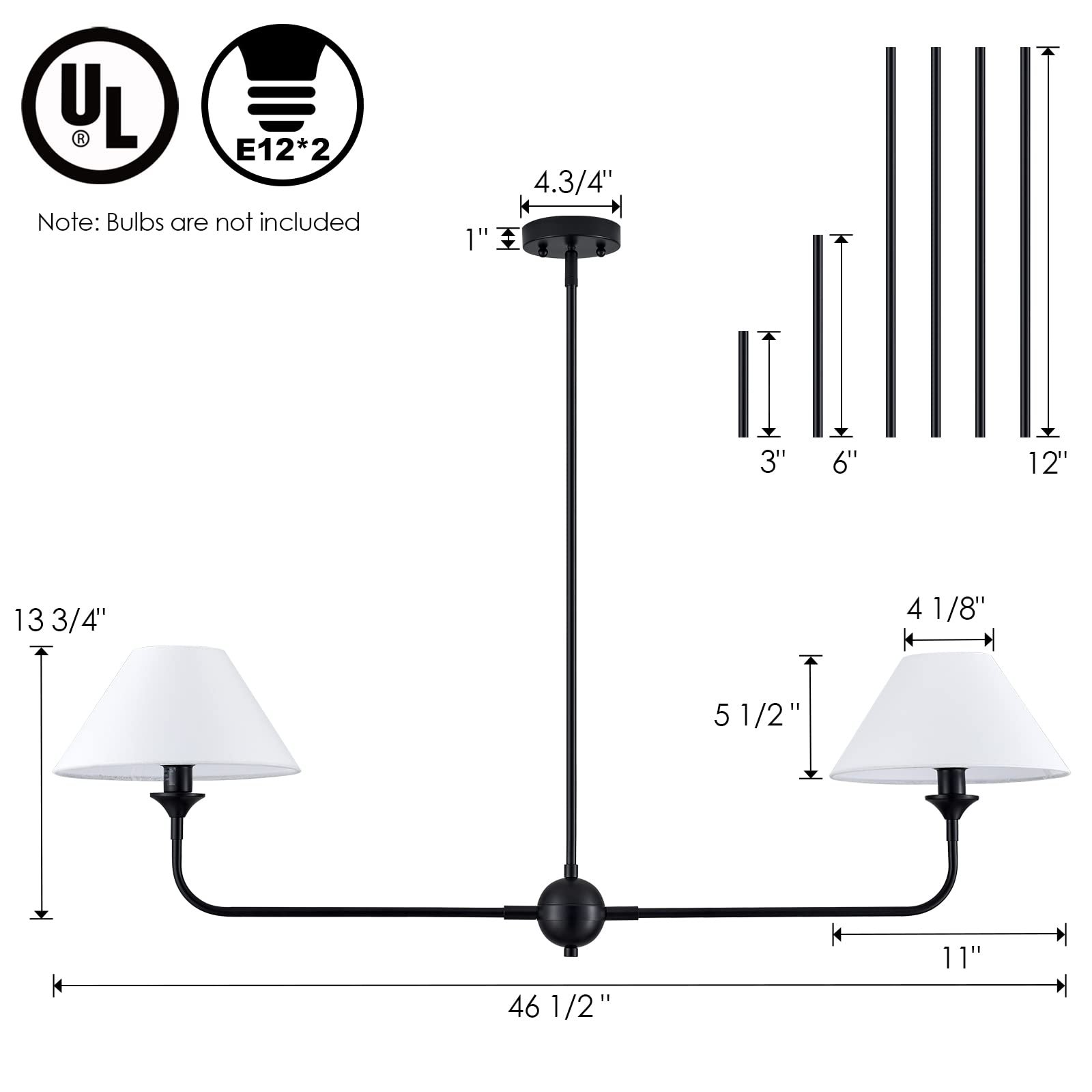 VANZARLA 2-Light Modern Linear Chandelier - Off-White Fabric Shade Kitchen Island Pendant Light for Dining Room, Restaurant, Living Room & Bedroom | Perfect for Contemporary Home Decor and Commercial Spaces