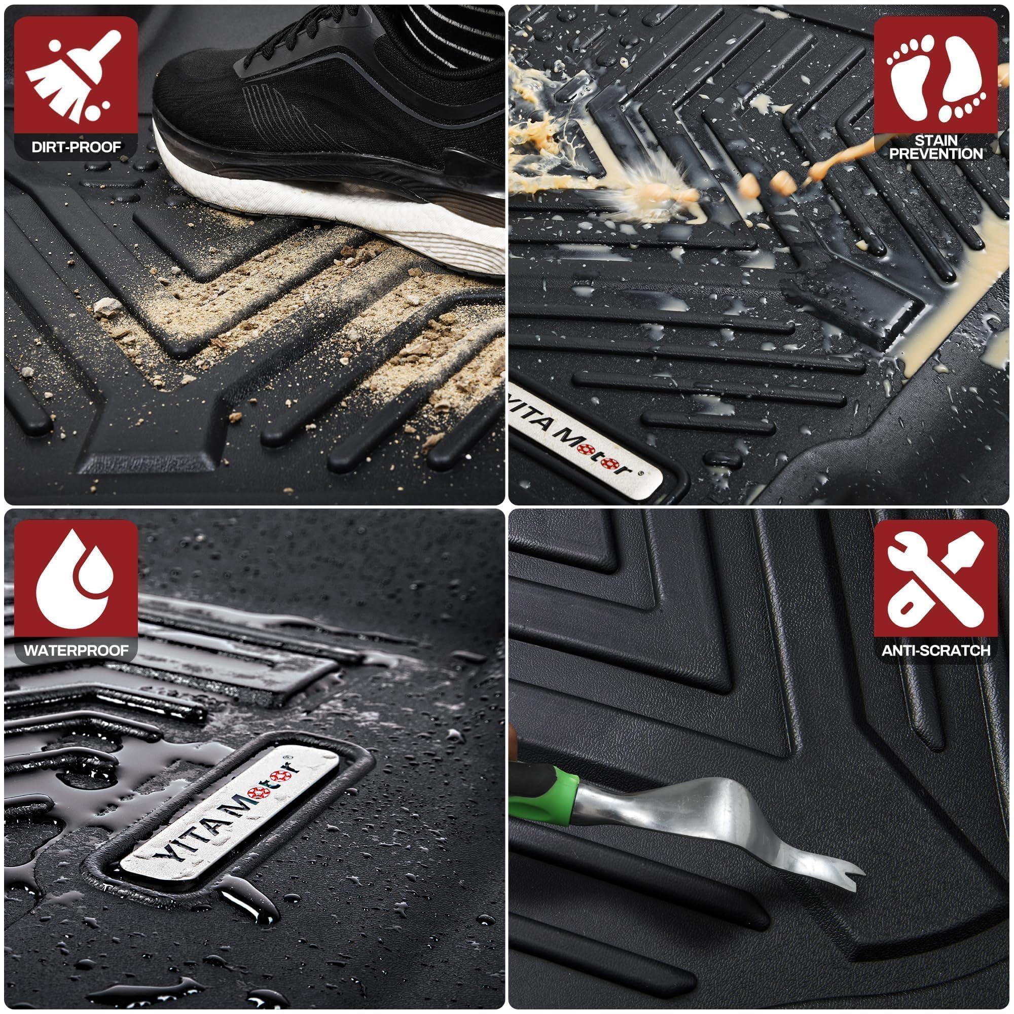 YITAMOTOR Custom Fit TPE All-Weather Floor Mats for 2016-2023 Toyota Tacoma Double Cab - 1st & 2nd Row Heavy Duty Car Floor Liners | Perfect for Off-Roading, Camping & Daily Driving Protection