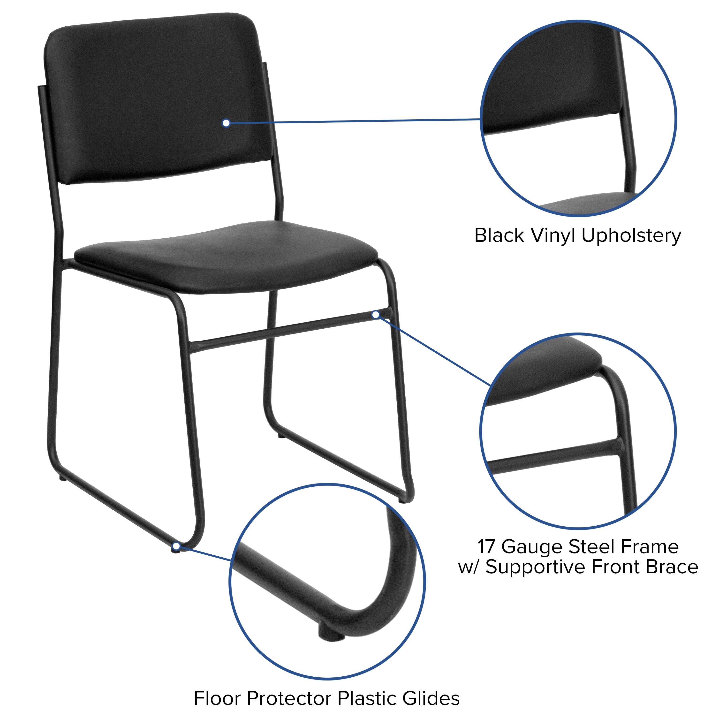 FLASH HERCULES Series 500 lb Capacity Heavy Duty Stacking Chairs - Commercial Grade Black Vinyl Sled Base Chairs for Restaurants, Events & Office Use