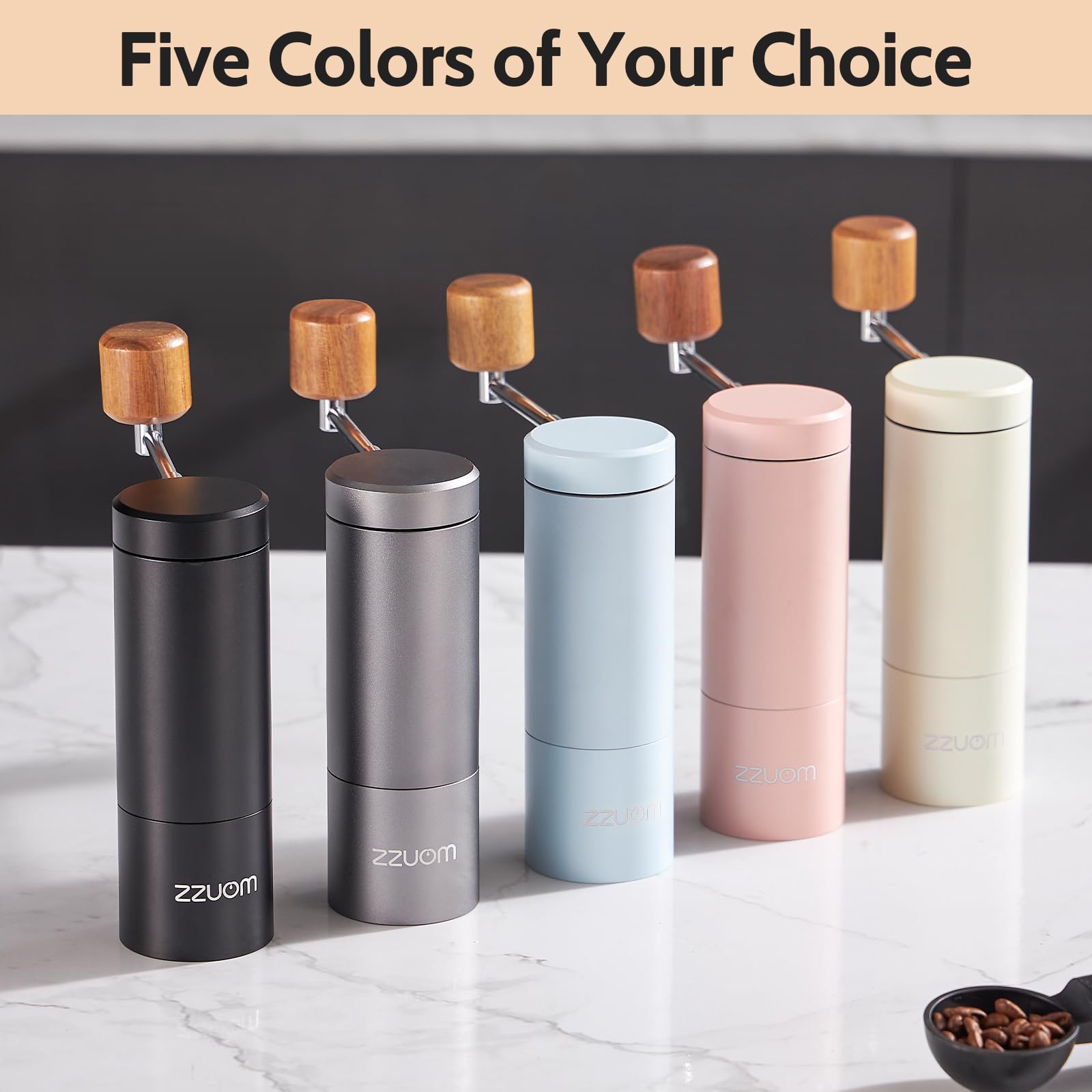 Premium Manual Coffee Grinder - Adjustable Burr Mill for Espresso, French Press & Pour Over - 12 Grind Settings, Portable Hand Crank Coffee Bean Grinder for Travel, Camping & Home Use (Pink)