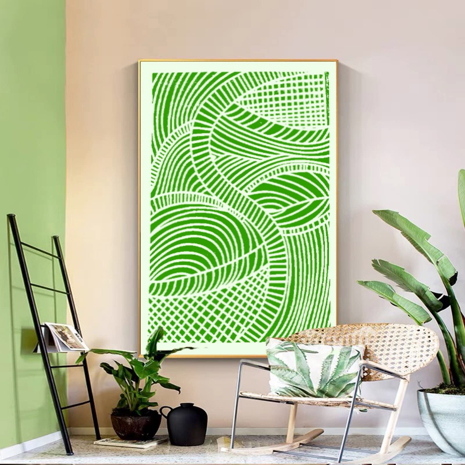 TIAMECH 6-Piece Abstract Geometric Stencil Set - Reusable A4 Size Painting Templates for DIY Scrapbooking, Wall Art, Canvas & Fabric Decoration - Leaves, Lines & Layering Patterns for Creative Projects