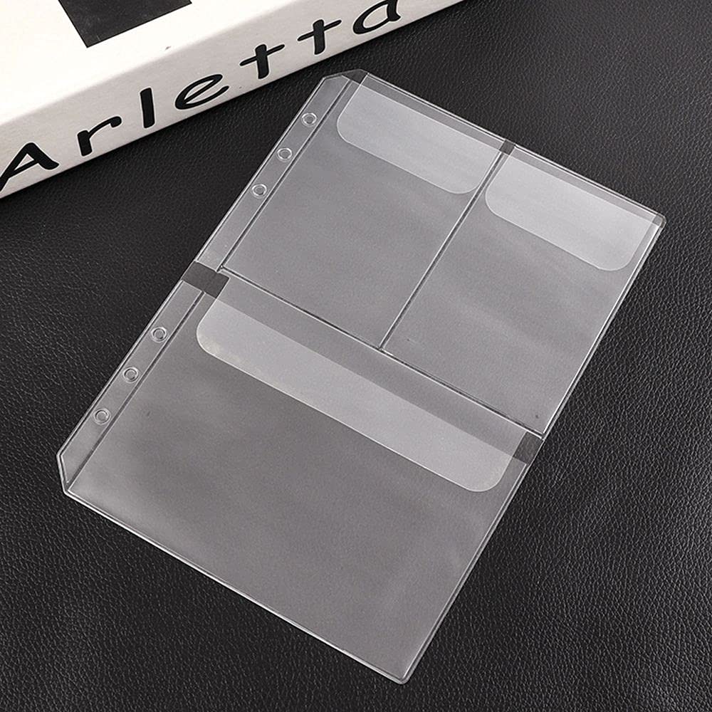 5Pcs A5 A6 Zipper Binder Pockets - Clear Waterproof PVC Loose Leaf Folders for 6 Ring Binder Notebooks, Documents, School & Office Supplies (A5-3-Slot) - Perfect for Organizing Papers, Notes & Homework