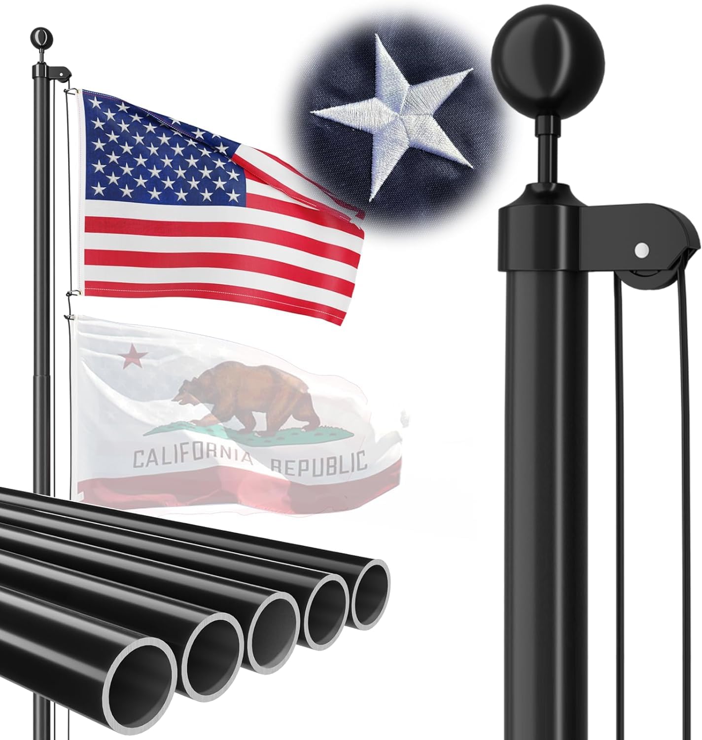 16 FT Heavy Duty Aluminum Flag Pole Kit - Extra Thick In-Ground Outdoor Flagpole for House, Garden & Commercial Use | Weather-Resistant for All Seasons