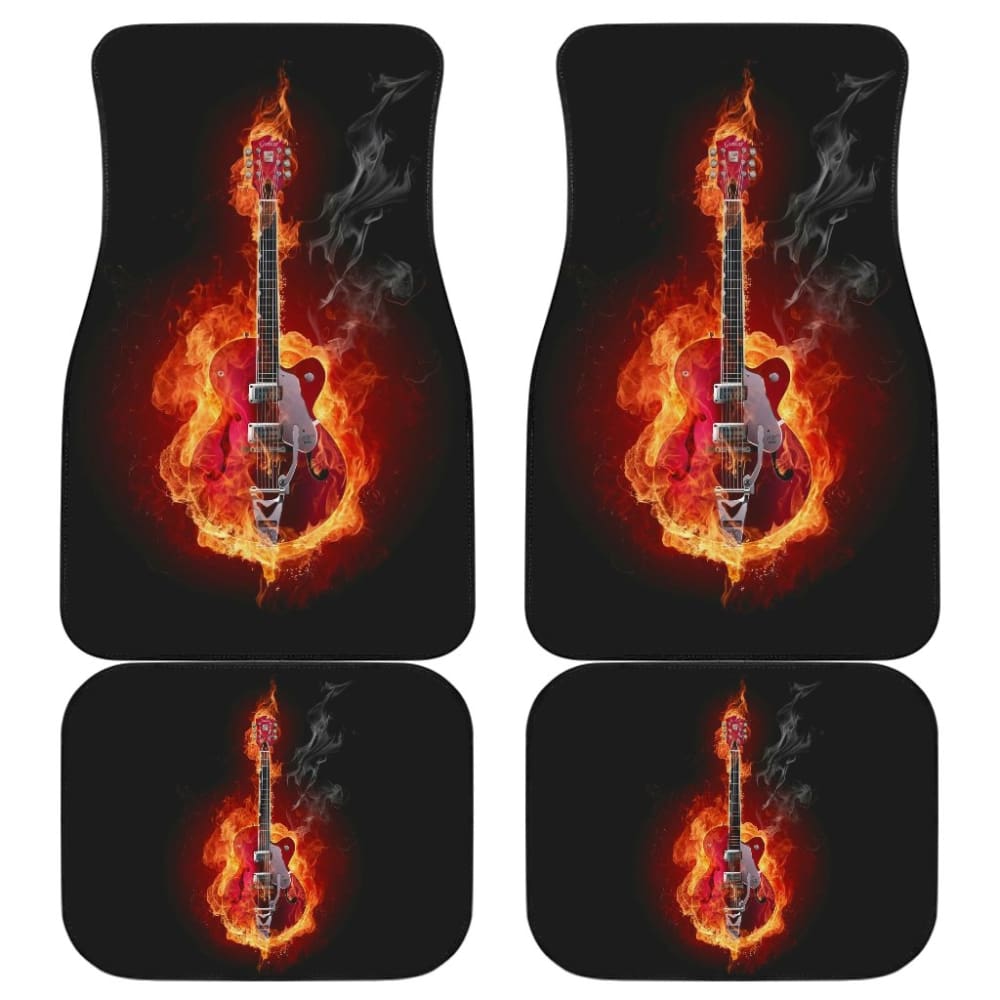 Unique Electric Guitar Flaming Flower Car Floor Mats - Custom Burned Design for Music Lovers & Car Enthusiasts | Perfect for Rock Fans, Gift Ideas & Vehicle Interior Upgrade