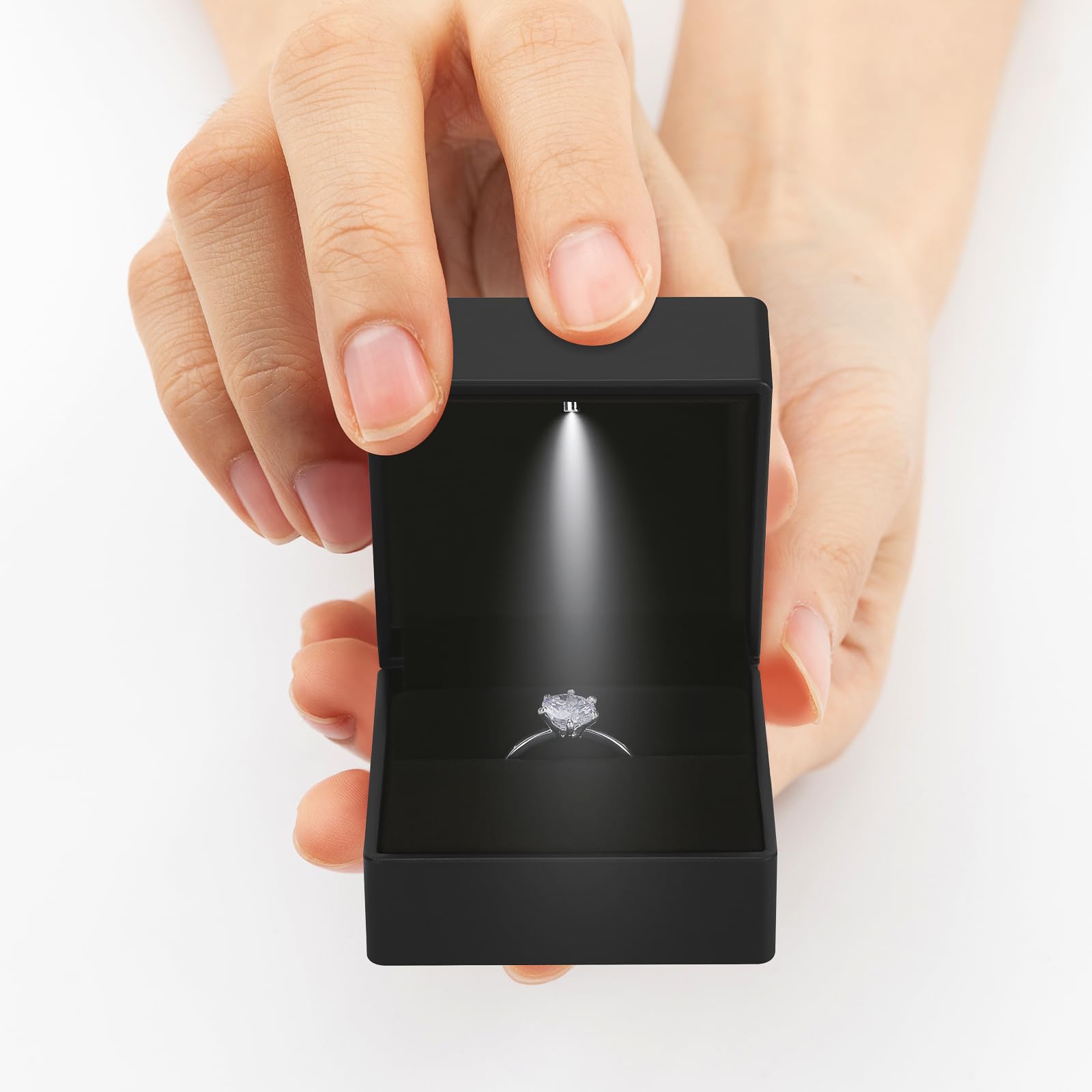 LED Ring Earring Box for Proposal, Wedding & Engagement - Luxury Jewelry Gift Box with LED Lights, Jewelry Display Case (Black) - Perfect for Surprise Proposals, Anniversary Gifts & Bridal Jewelry Storage