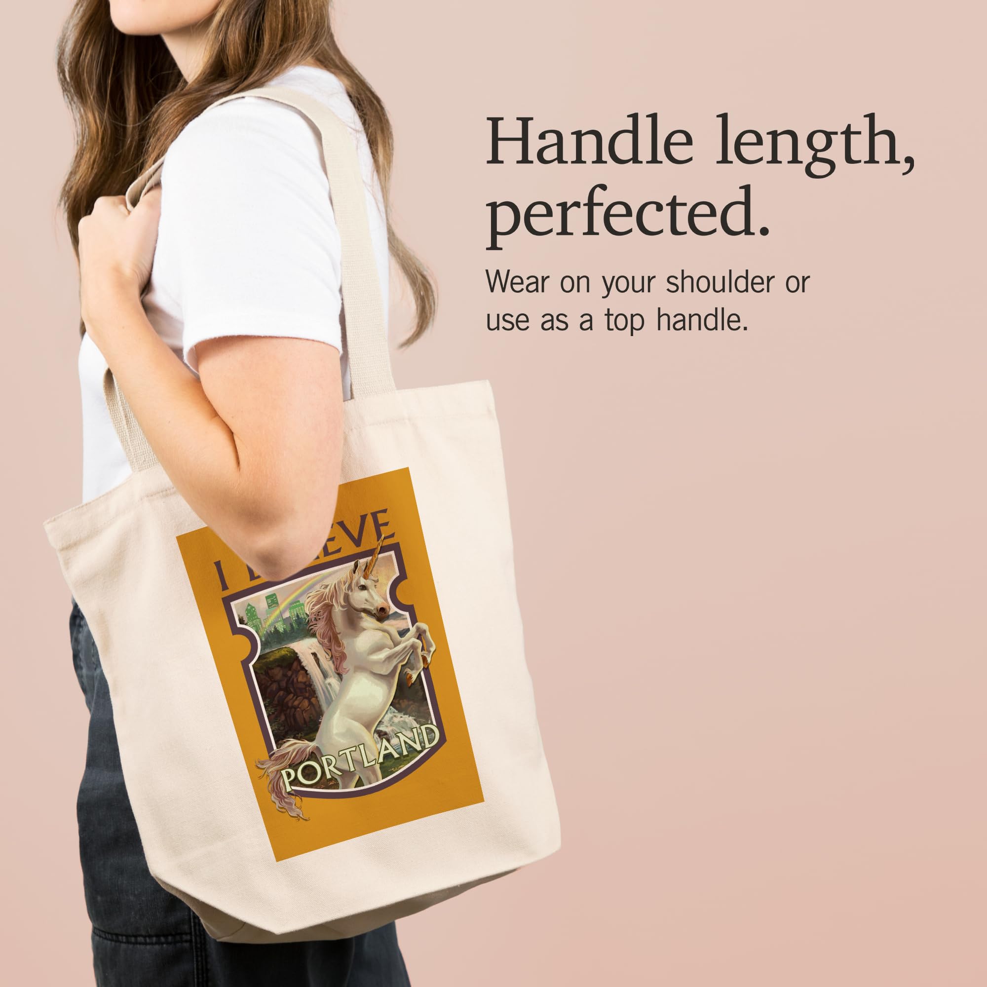Lantern Press Portland Oregon Unicorn and Rainbow 100% Cotton Canvas Reusable Tote Bag - Eco-Friendly Shopping Bag for Groceries, Beach Trips & Daily Use