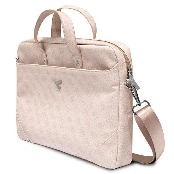 Guess 4G Triangle Logo 16-Inch Laptop Bag for Women - Rose Pink Saffiano Leather Briefcase (GUCB15P4TP) - Perfect for Work, Travel & Business Meetings