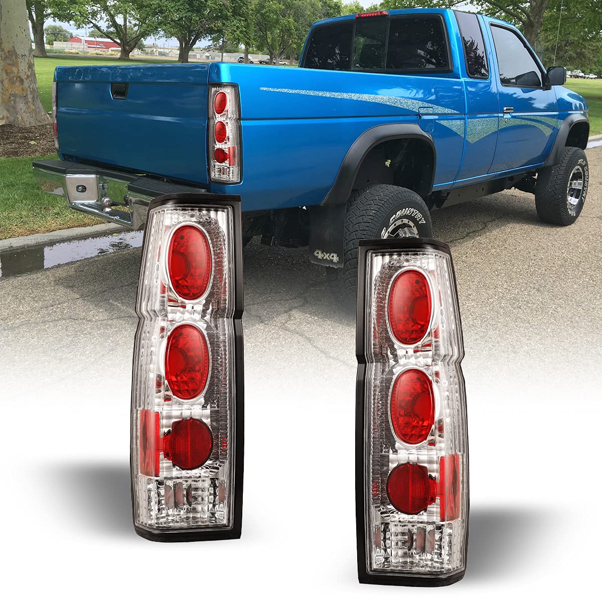 Nixon Offroad Tail Lights for Nissan Hardbody D21 SE XE 1986-1994 & Pickup SE XE 1995-1997 - Chrome Housing Clear Lens Replacement Rear Lamps Assembly (1 Pair) - Perfect for Off-Roading, Truck Restoration & Night Driving Safety