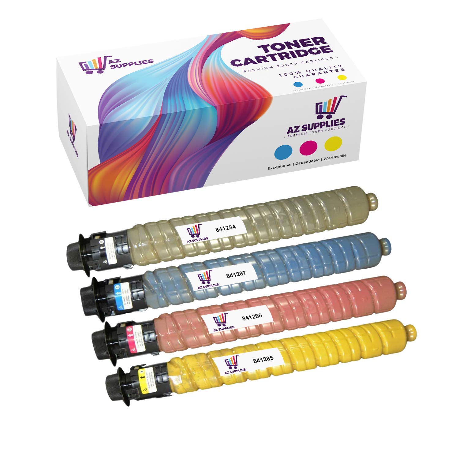 AZ SUPPLIES Compatible Toner Cartridge Replacement for Ricoh 841284/841287/841286/841285 MP C4000/C4000G/C4000SPF/C5000/C5000G/C5000SPF (4-Pack Black, Cyan, Magenta, Yellow) - High-Quality Office Printing Solution for Business Documents & Presentations