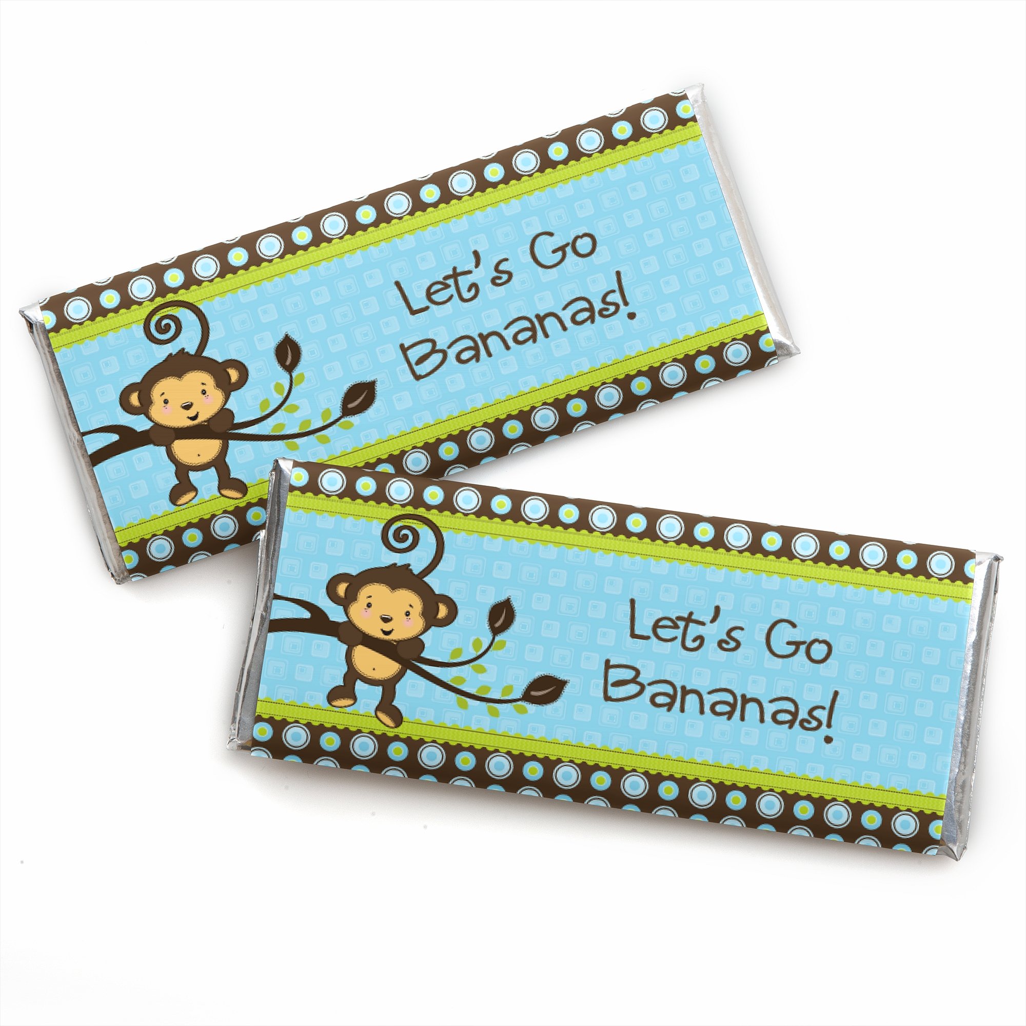 Blue Monkey Boy Candy Bar Wrappers - 24-Pack for Baby Showers & Birthday Parties - Perfect Party Favors & Decorations for Baby Shower Gifts, Gender Reveals & 1st Birthday Celebrations