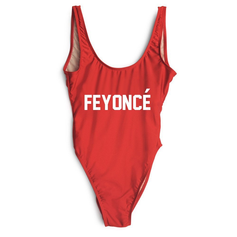 Feynoce Women's Backless One Piece Swimsuit with Letter Print - Stylish Beachwear for Pool Parties & Summer Vacations