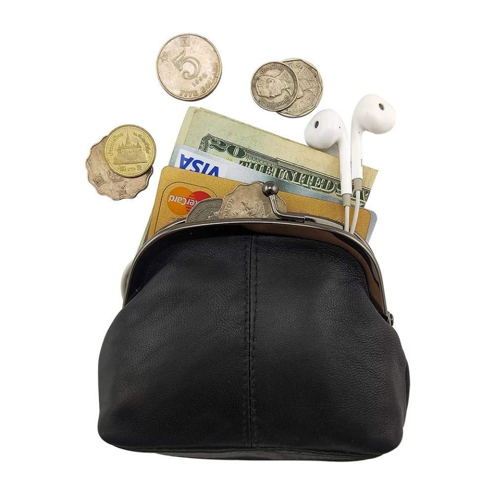 Women's Soft Leather Wallet with Metal Frame - Small Hand Purse Card Holder Clip Top Bag (Black) | Perfect for Everyday Use, Travel & Gift Giving