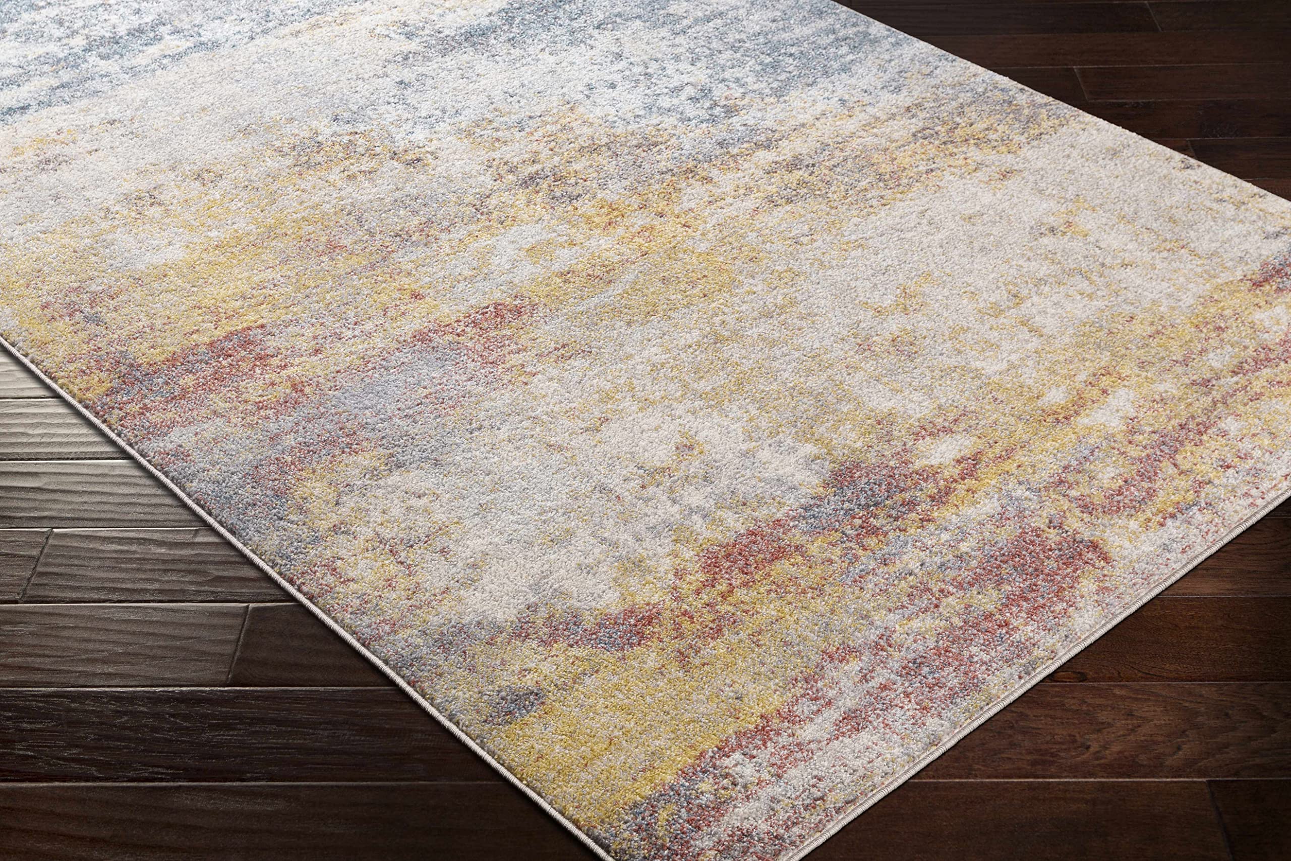 Hauteloom Alexandra Modern Area Rug for Living Room & Bedroom - Soft Gray, Beige, Red - 8'10