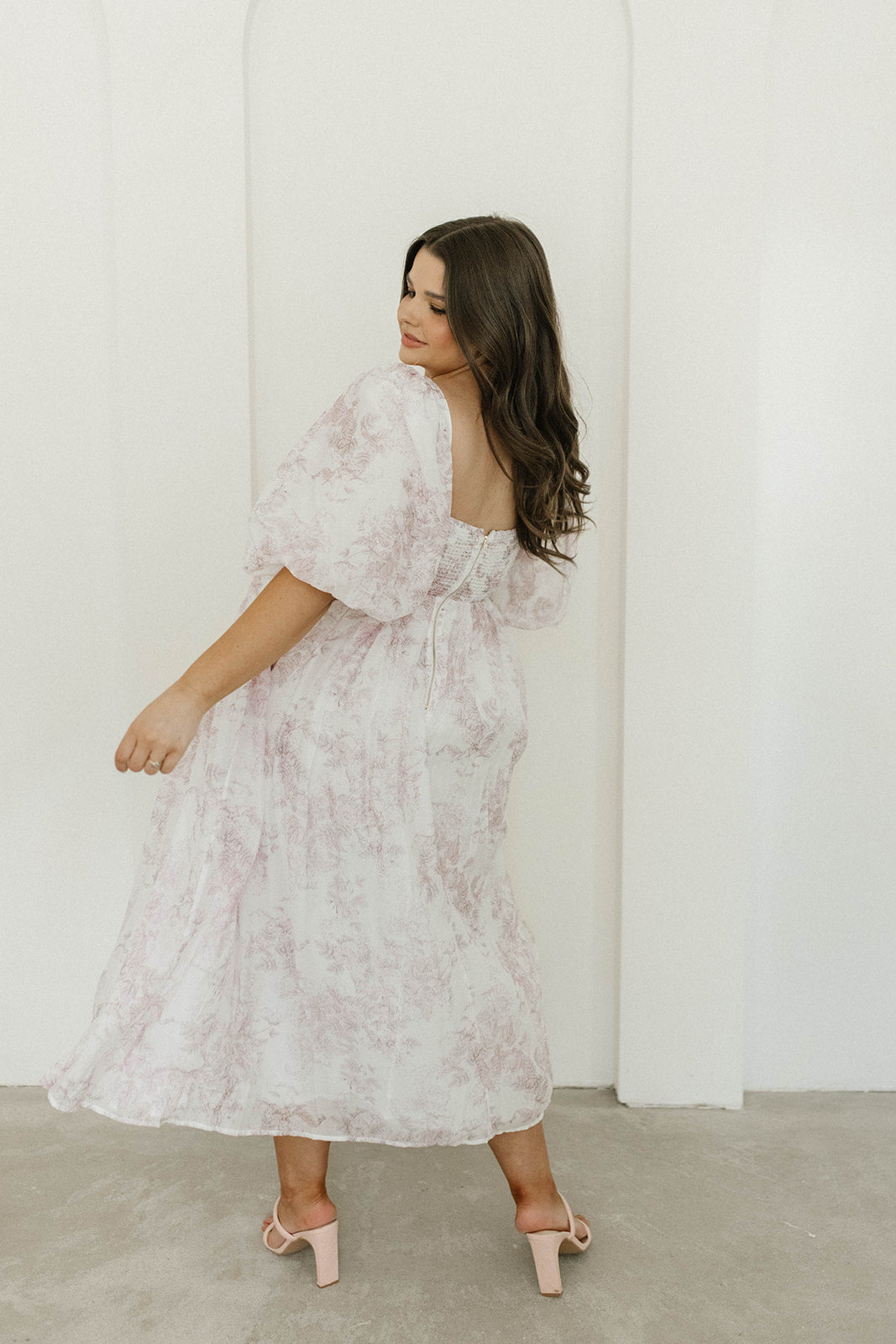 Light Pink Floral Harlow Midi Dress - Bump Friendly Maternity Dress with Inclusive Sizing (S-3XL) | Perfect for Baby Showers, Bridal Events & Summer Weddings
