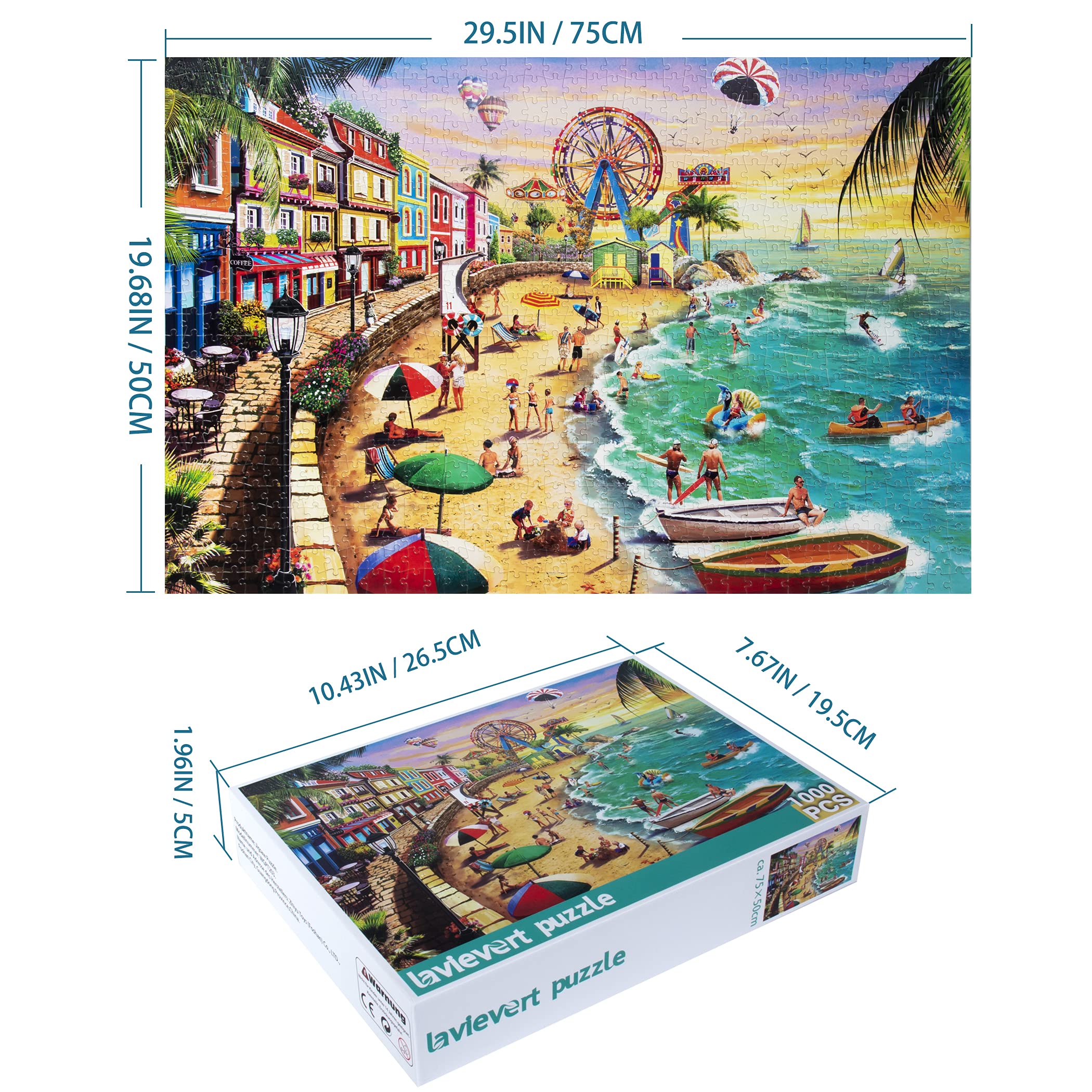 Lavievert 1000 Piece Jigsaw Puzzle for Adults & Kids - Beach & Happy Vacation Scenes - Perfect for Family Game Night, Relaxation & Home Decor