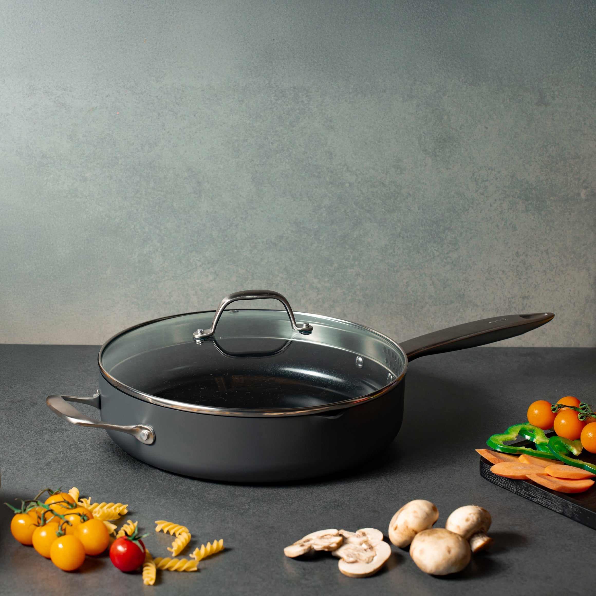 Premium Ceramic Nonstick Saute Pan with Glass Lid - 12 Inch Healthy Cookware for Frying, Searing & Sauteing - Perfect for Induction, Gas & Electric Stoves - Ideal for Home Chefs & Healthy Cooking