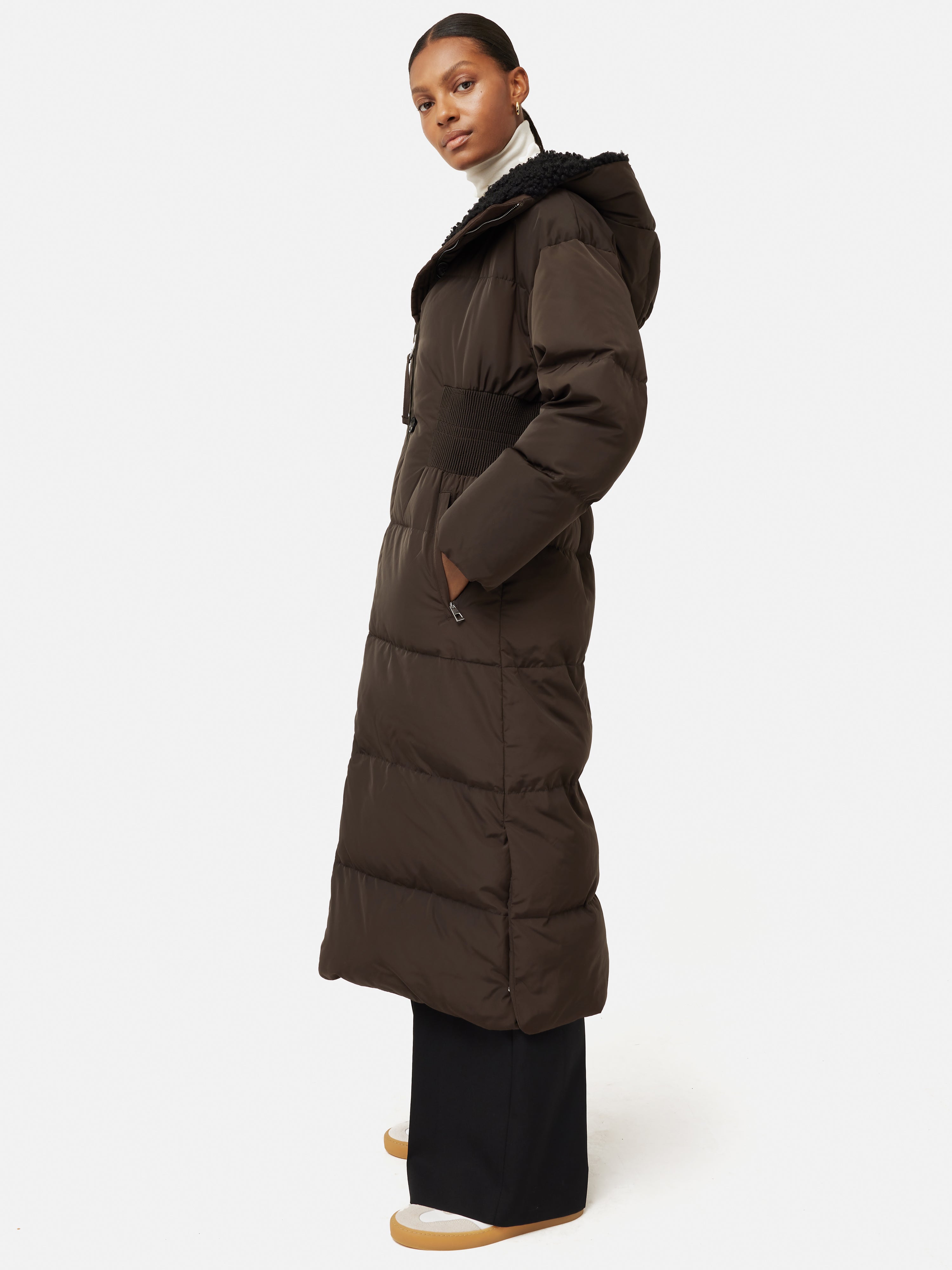 Women's Brown Hooded Down Maxi Puffer Jacket - Winter Warm Long Coat for Cold Weather & Outdoor Activities