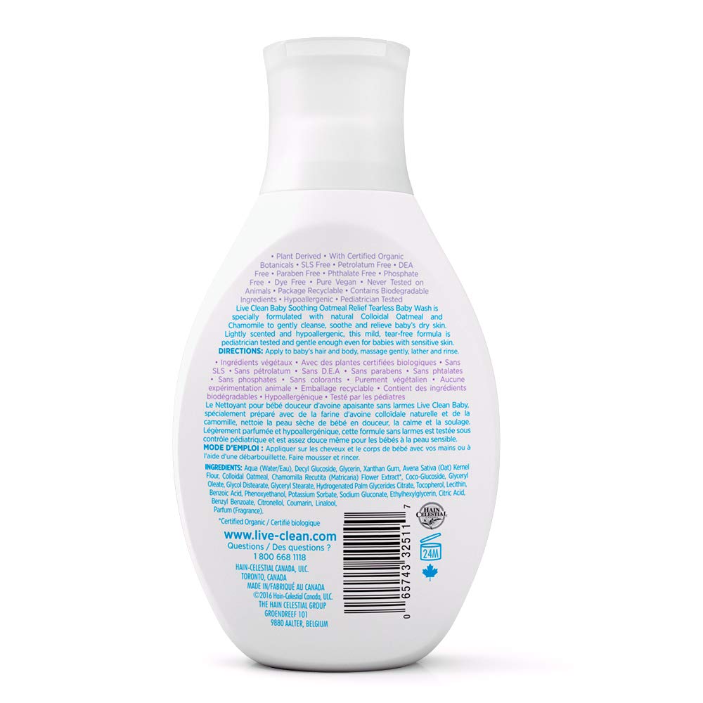 Live Clean Baby Soothing Oatmeal Relief Tearless Baby Wash - 300 mL | Gentle Hypoallergenic Shampoo & Body Wash for Newborns & Sensitive Skin | Perfect for Daily Bath Time & Eczema Care